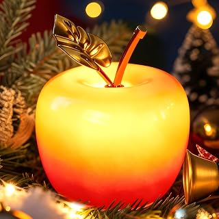 ONXE Cute Apple Night Light Gift for Teacher, Christmas - Real Glass Battery Operated Bedside Lamp, Warm Glow Ambient Lamp for Kitchen Bedroom Desk Decor