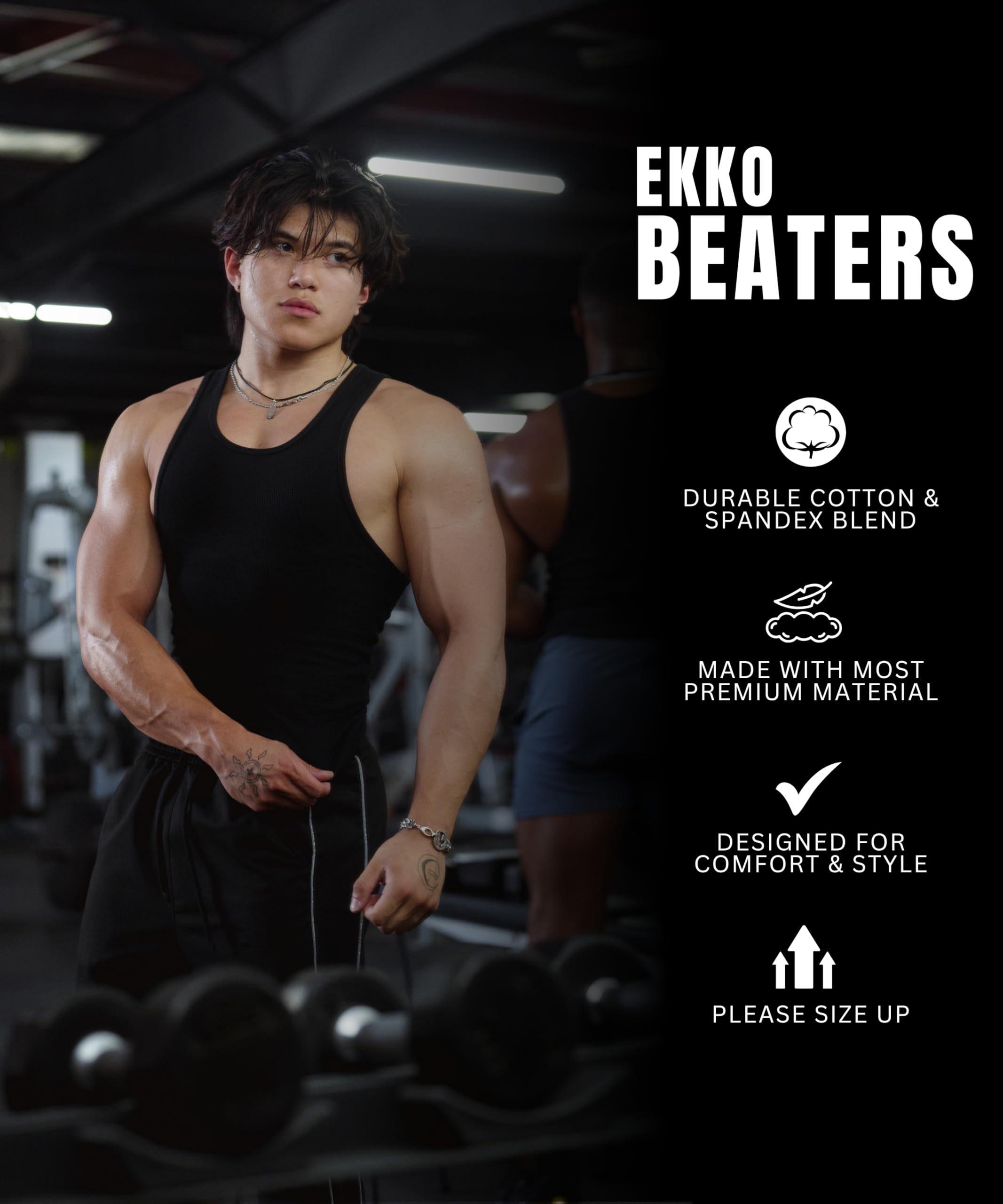 Ekkovision Beaters - Camiseta sin mangas para hombre, mezcla de algodón y elastano, tela acanalada cómoda y duradera, elige una talla más grande