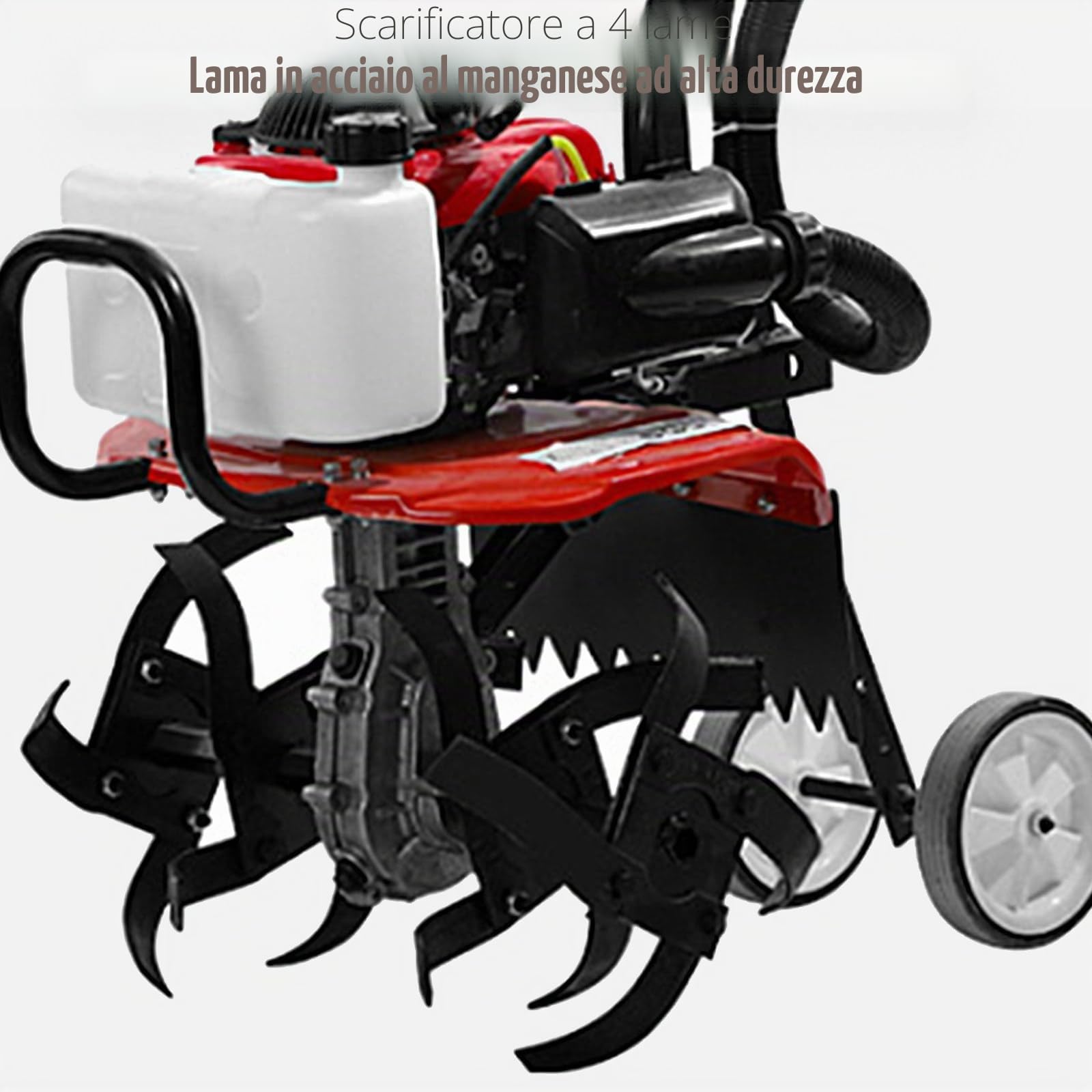Motozappa a benzina a 4 tempi, leggero, compatto, rotovator da giardino con motore potente e maniglie a presa sicura per una coltivazione e un'aratura del suolo affidabili