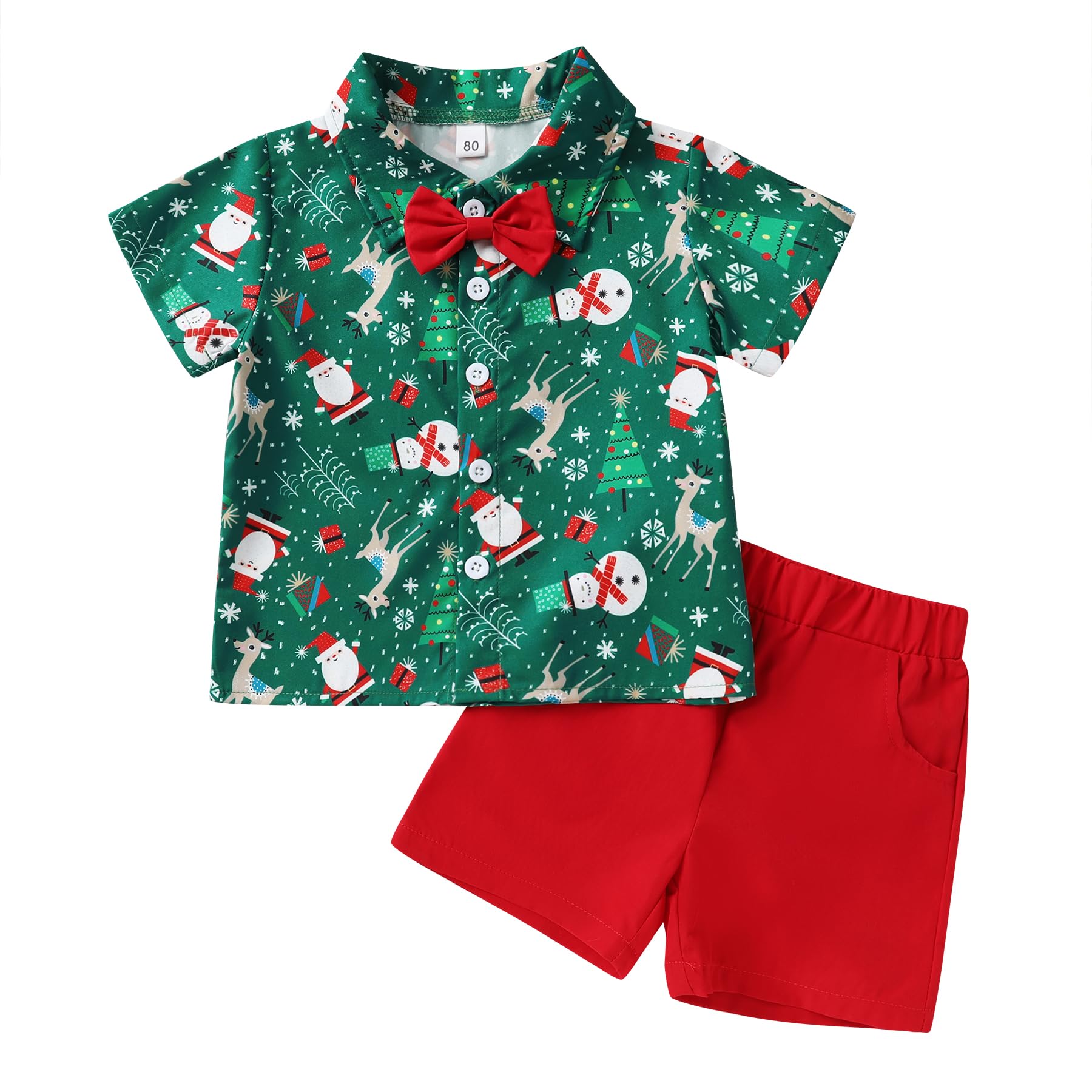 JEELLIGULAR Kids Toddler Baby Boy Christmas Clothes Santa Print Button Down Shirt Shorts Set Gentlemen Outfits