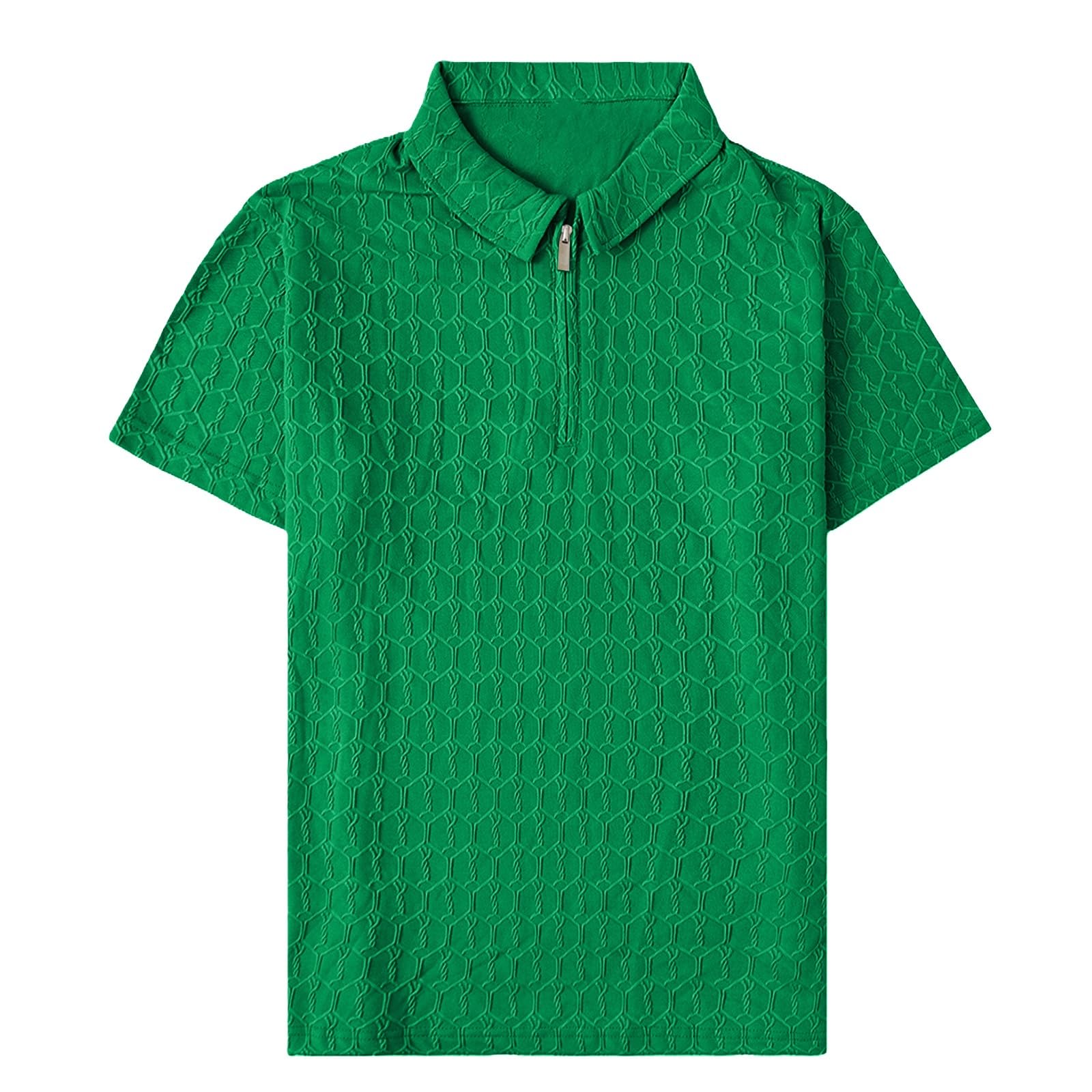 Polo Uomo Tinta Unita con Motivo Jacquard Maniche Corte, Indumento Sportivo con Collo Contrastante per Uscite Estive
