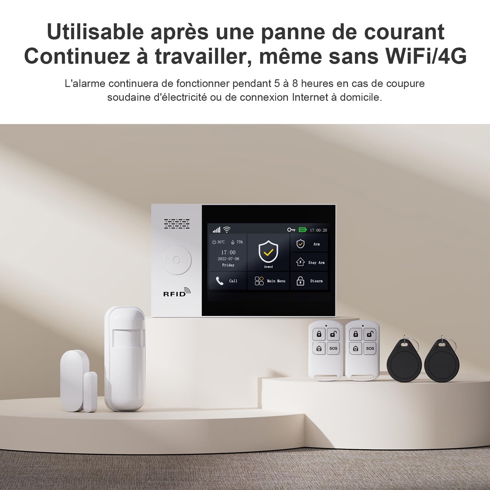Système d'alarme sans Fil pour la Maison/l'appartement, Compatible WiFi et 4G, avec écran Tactile de 4,3 Pouces. sans Frais mensuels. Compatible avec Alexa.