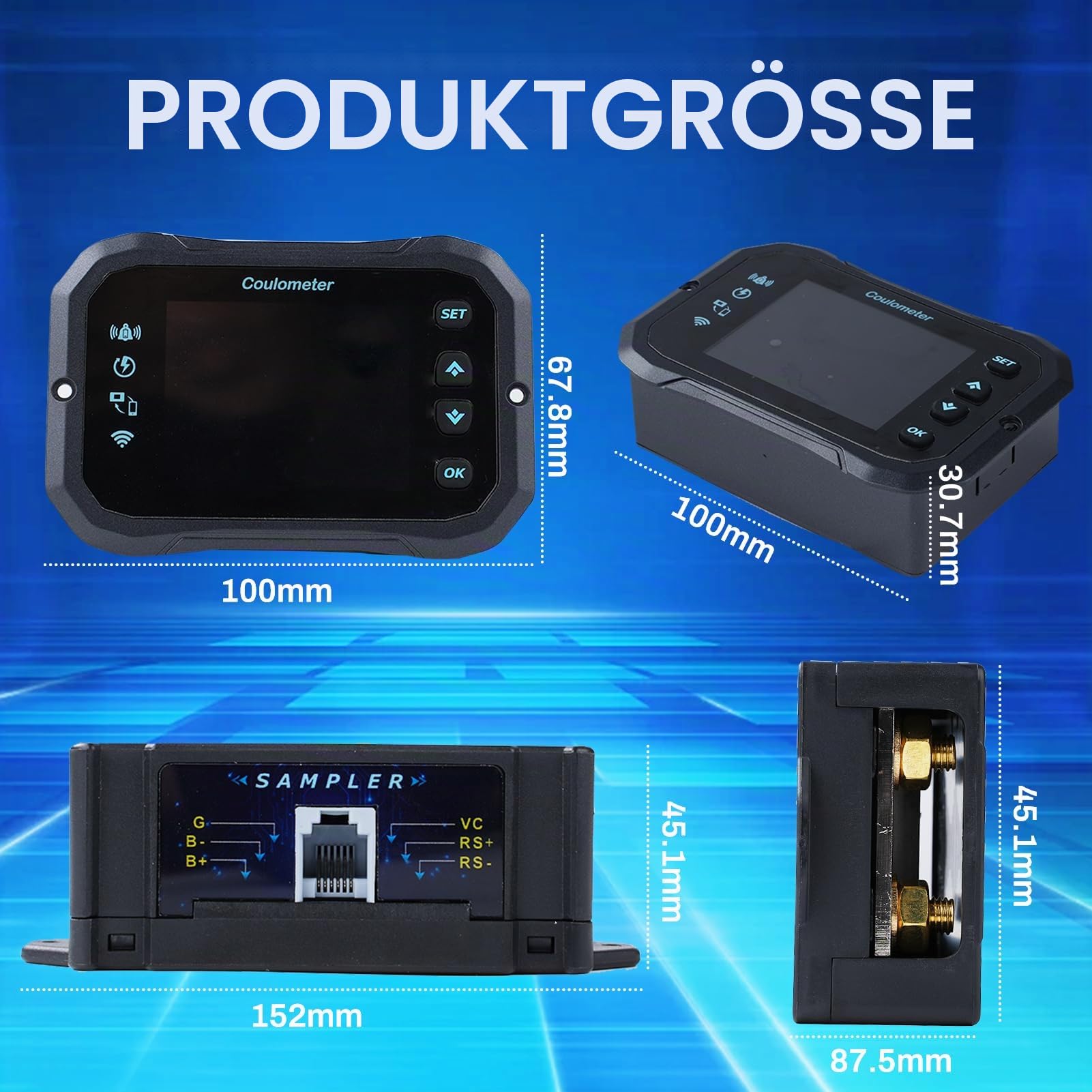 Batterie Monitor, Batteriewächter 12V 24V 36V 48V 72V Batterie Überwachung App Fernbedienung Farbdisplay mit Alarm Battery Guard 600A 10-100V für Wohnwagen Solaranlage