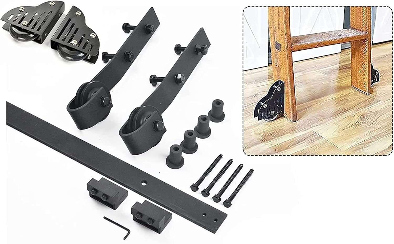 Ladders,Sliding Library Hardware Rolling Track with Floor Roller Wheels (No Ladder) + Extension Track 5Ft-13Ft, with Floor Rollers for Home/Attic/Library/400Cm/13Ft