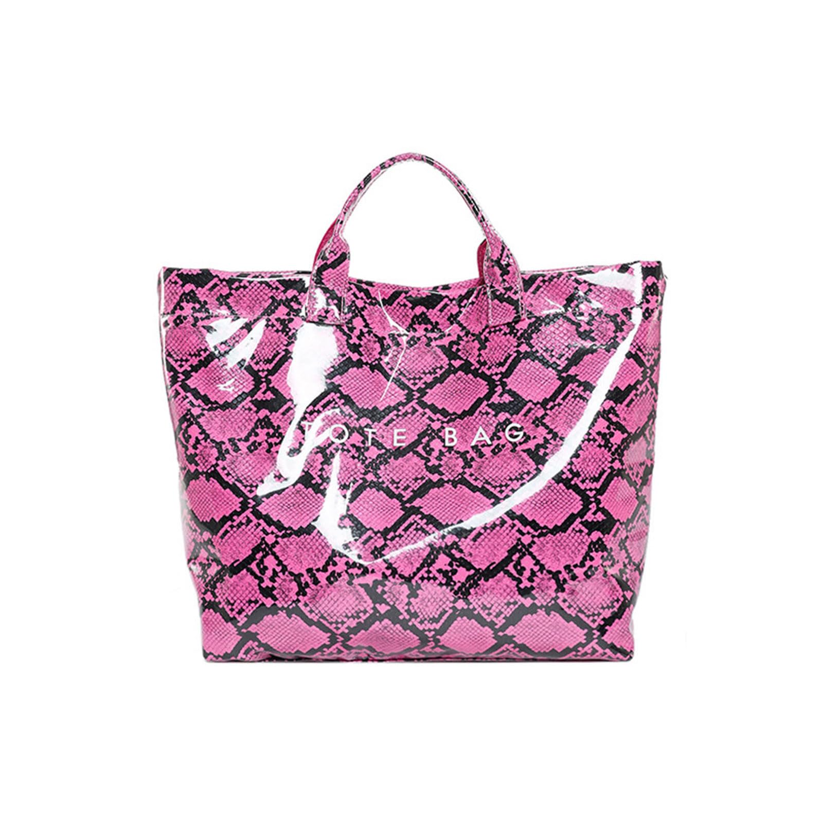 CAZSTYK Large Capacity PVC Top Handle Bag for Women with Stylish Letter Print Handbag PU Bag for and Daily Use PVC Handbag