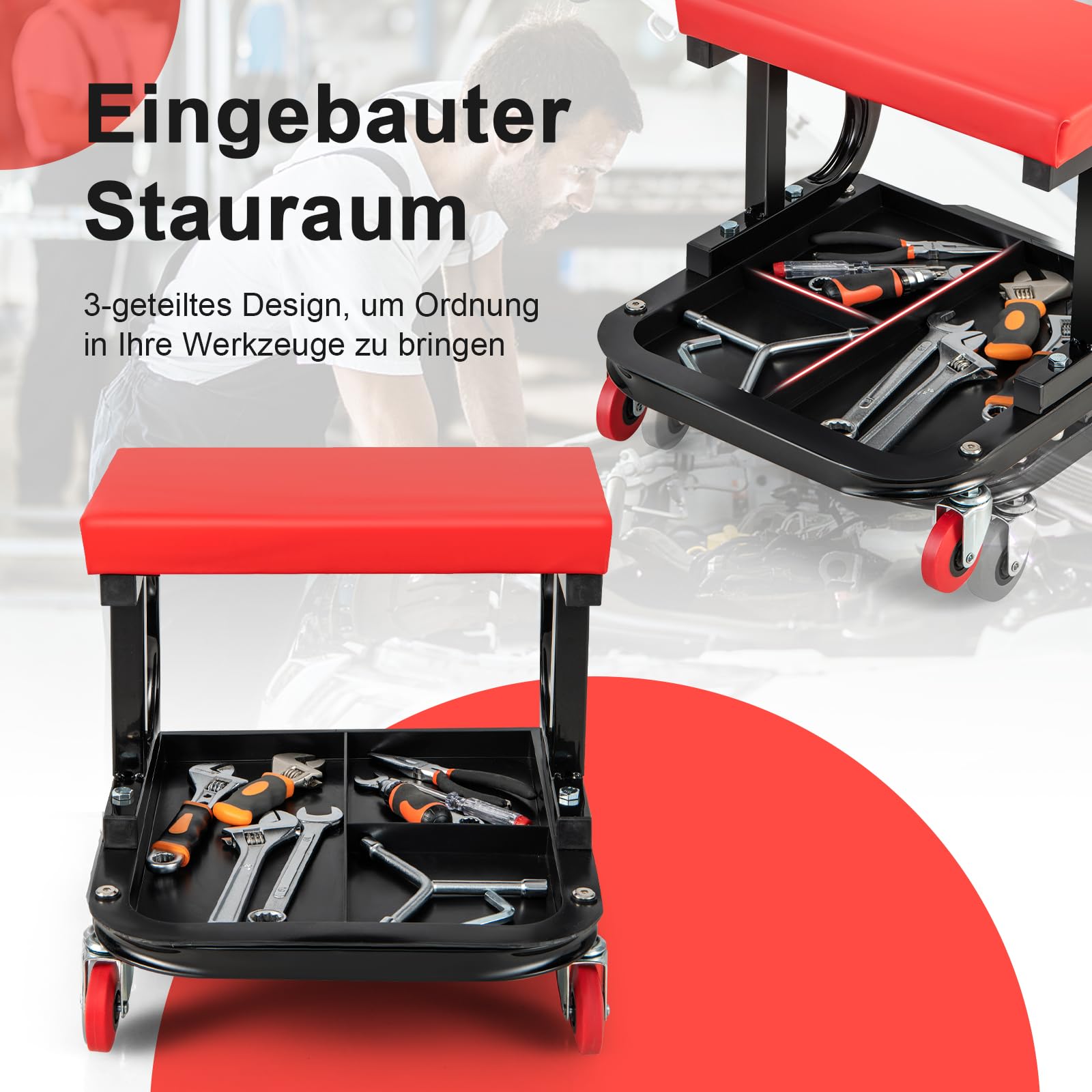 GOPLUS 2-in-1 werkplaatskruk met gereedschapskist