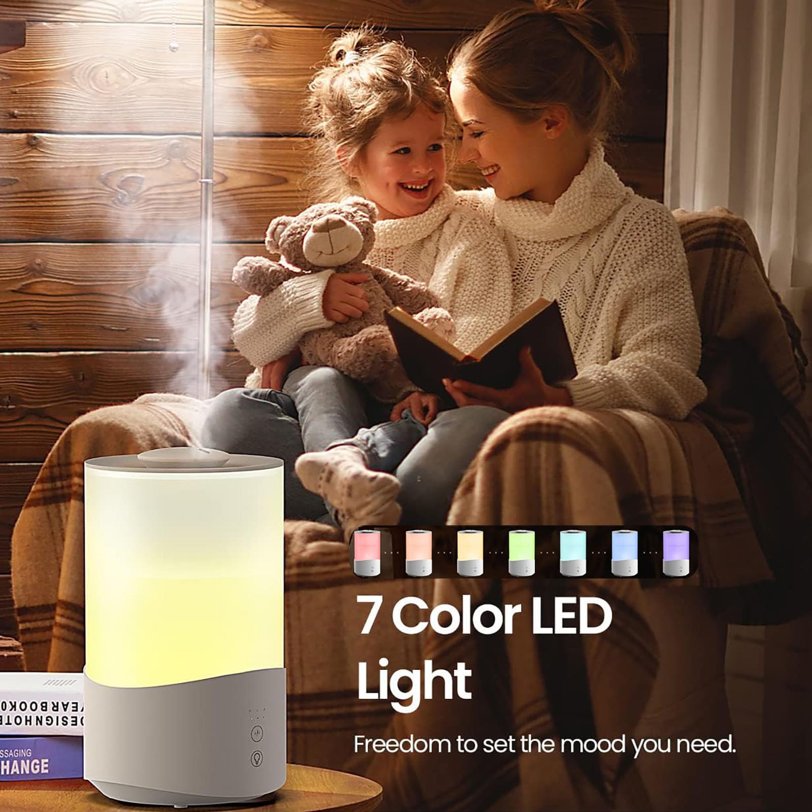 Nawilżacz Cool Mist 4L ze światłem LED i dyfuzorem oleju | Czas pracy 24 godziny, cicha praca na poziomie 24 dB, zbiornik 4 l, automatyczne wyłączanie, napełnianie od góry