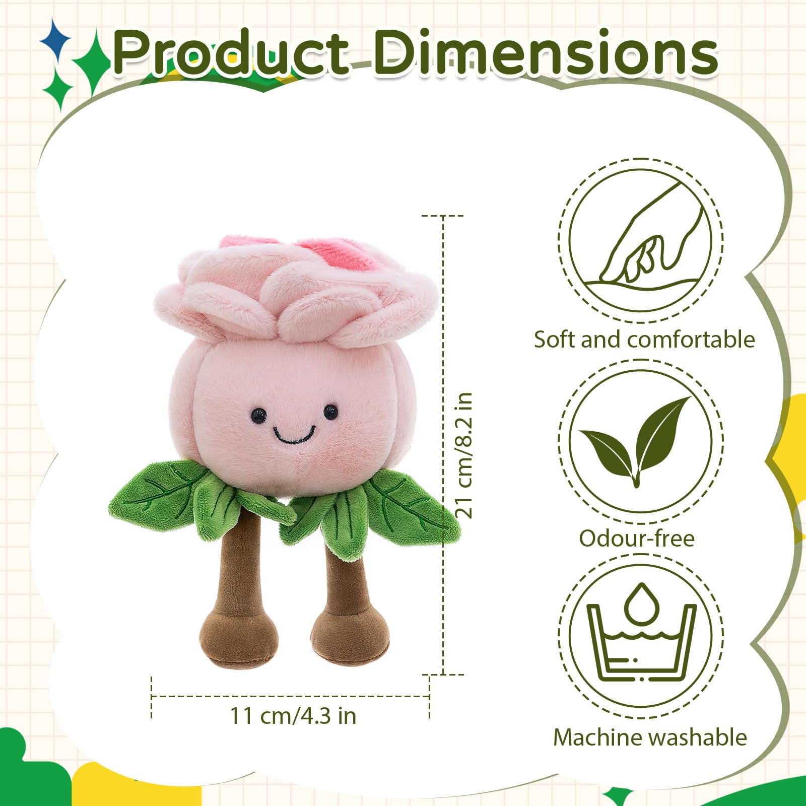 XIMEY Plantas de Peluche, Peluche Planta, Suculenta Artificial, Decoración de Maceta, Muñeca de Juguete para Niños y Bebés, Suave y Lavable, Regalo de Cumpleaños 20 cm (Rosas)