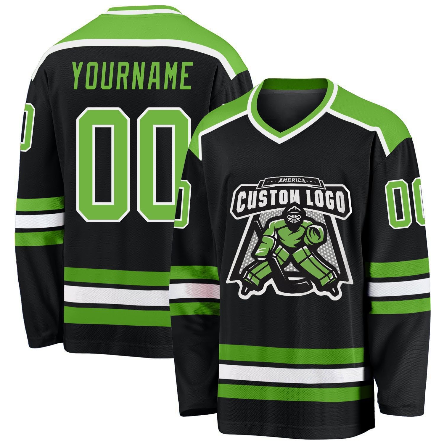 Custom Name Number White Black-Orange Hockey Jersey, Personalized Team V-Neck Sports Hockey Jersey for Men Women Youth
