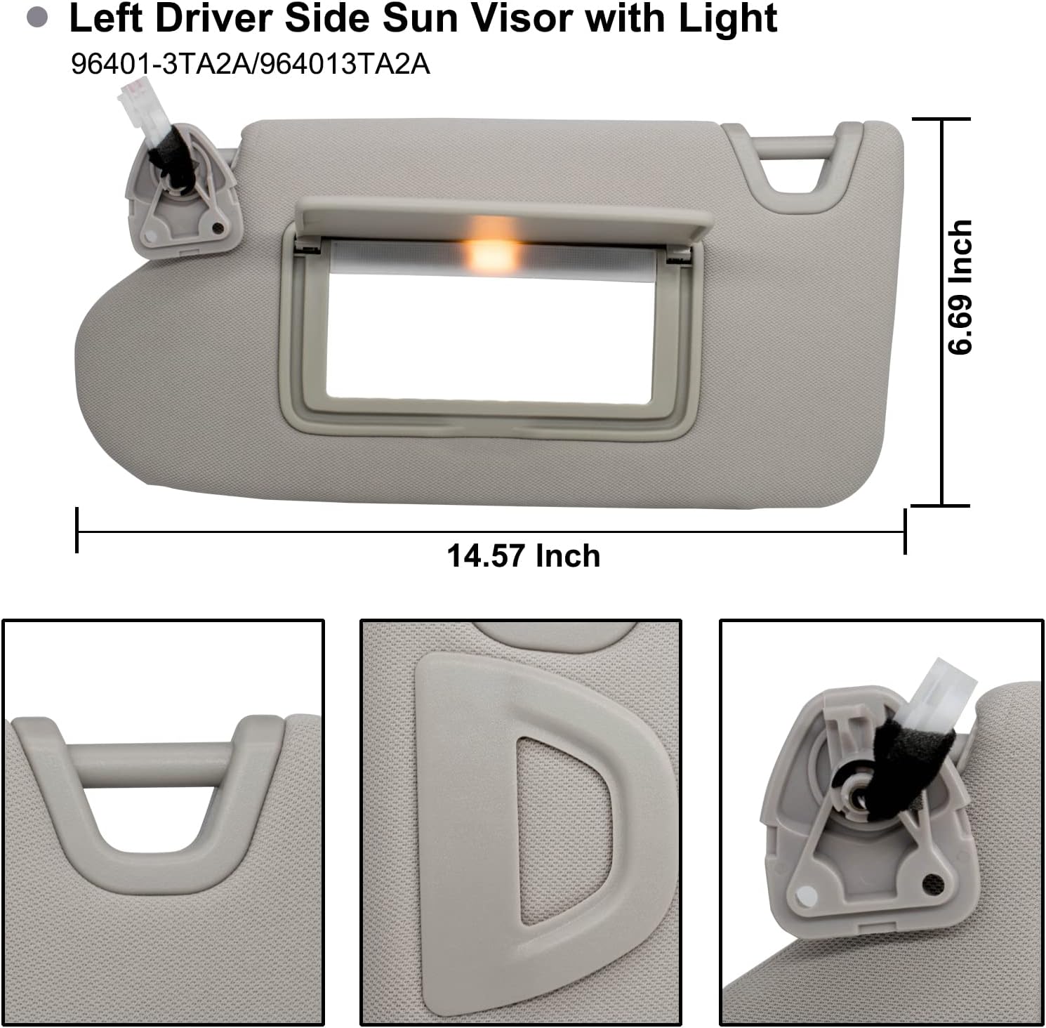 NHILES Driver/Left & Passenger/Right Sun Visor Compatible with Nissan Altima 2013 2014 2015 2016 2017 2018 with Light, Without Sunroof 96401-3TA2A 96400-3TA2A Gray