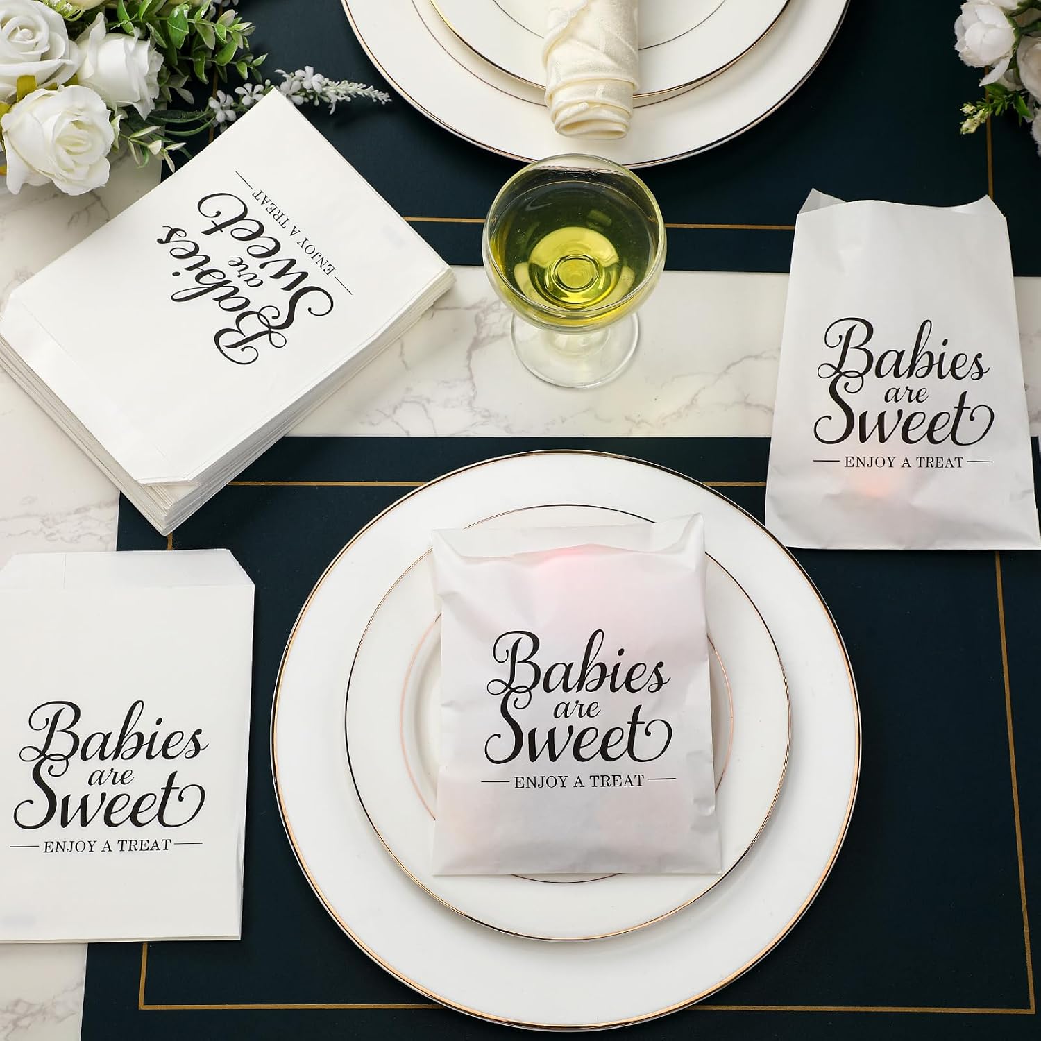 Teenyyou 100 Pcs Baby Shower Cookie Bags 5 x 7 Inch Candy Buffet Party Favor Paper Bags Babies Are Sweet Take a Treat Cookie Supplies for Guest Decorating Pastry Baby Shower