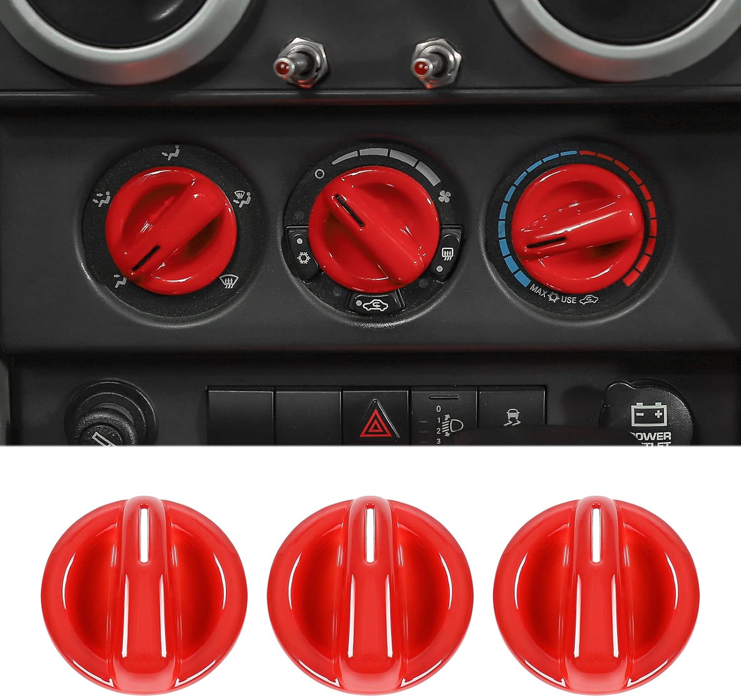 Center Console Air Conditioner Switch Button Cover Trim Compatible with 2007-2010 Jeep Wrangler JK JKU Sport X Sahara Rubicon(Red