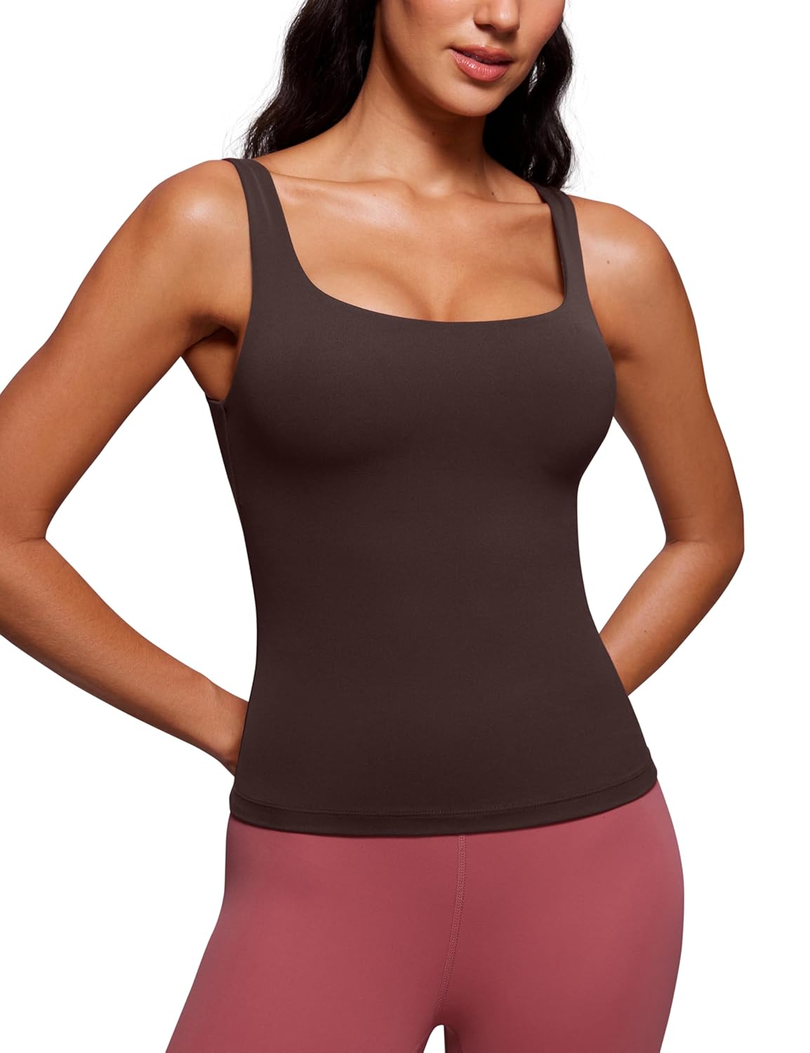 CRZ YOGA Butterluxe U Neck Tank Tops for Women - Padded Athletic Workout Camisole Crop Tops with Built