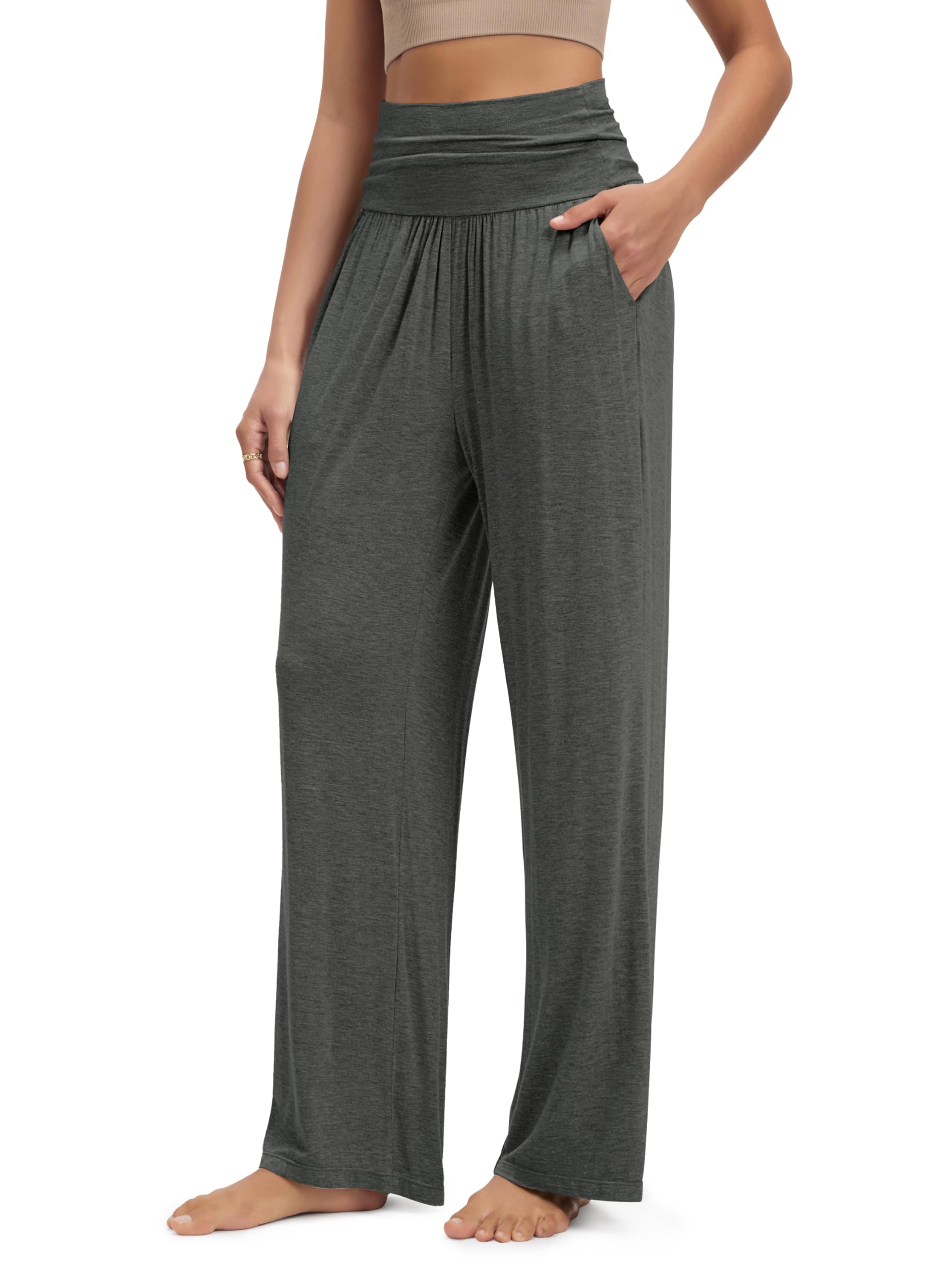 ODODOS Women's Wide Leg Palazzo Lounge Pants with Pockets Light Weight Loose Comfy Casual Pajama Pants-26/28/30"/32" Inseam