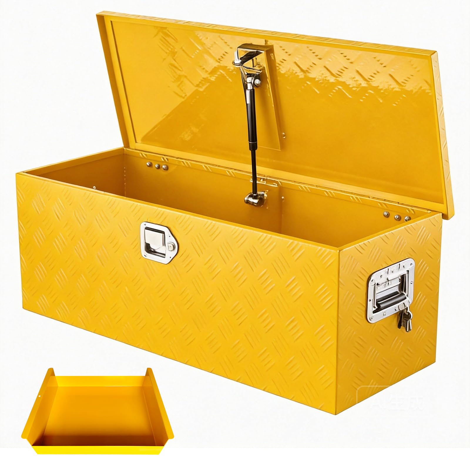 MOVECOM Heavy Duty Aluminum Truck Bed Tool Box – 36x15x15 Inch Diamond Plate – Lockable, Weatherproof Storage Chest – Gas Strut Lid, Removable Organizer Tray, Side Handles