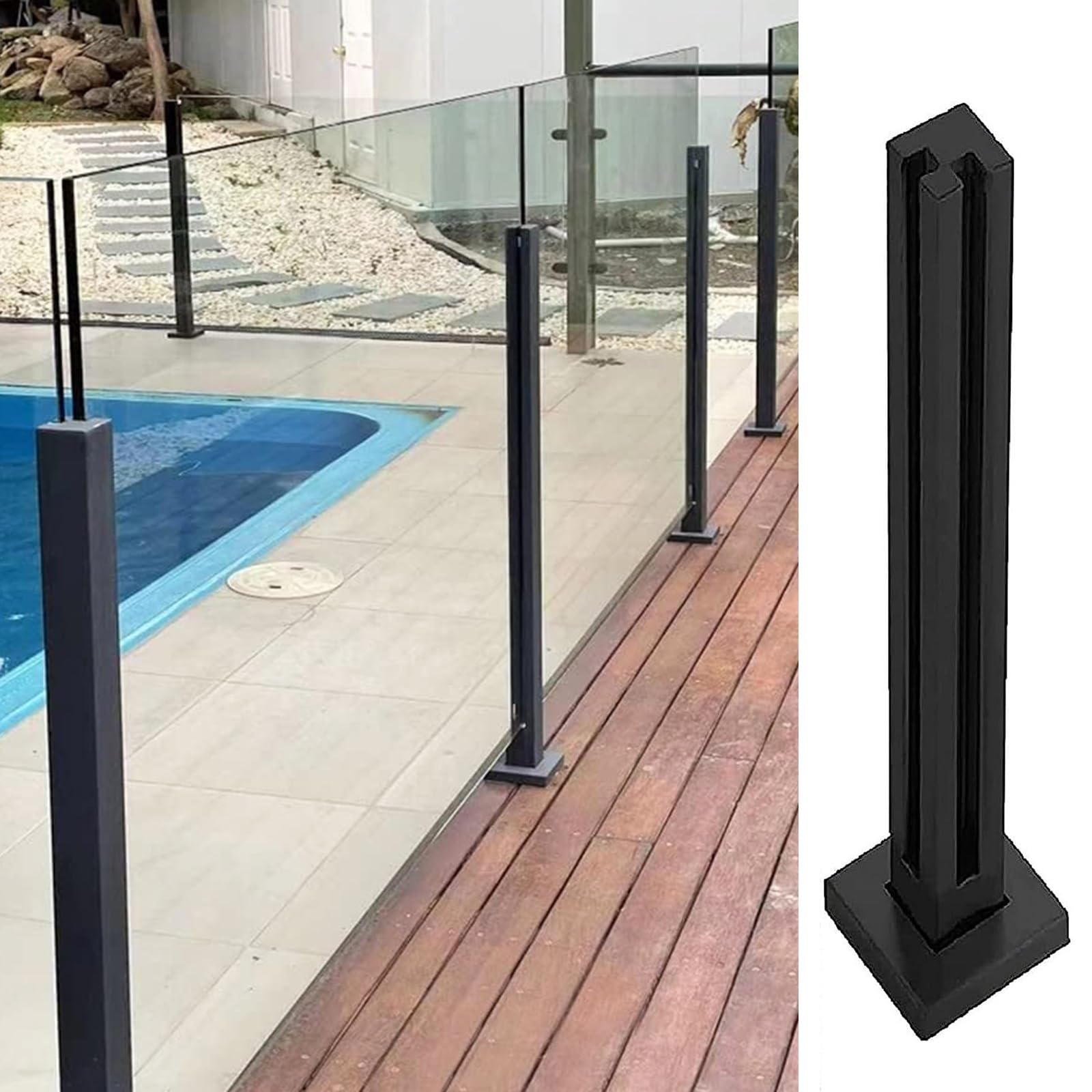 Genérico Barandilla de Vidrio Impermeable para terrazas de hormigón y escaleras elevadas, Altura Ajustable de 70 a 150 cm, Kit de Poste de Esquina (45,3 Pulgadas) - Sistema de barandilla Seguro