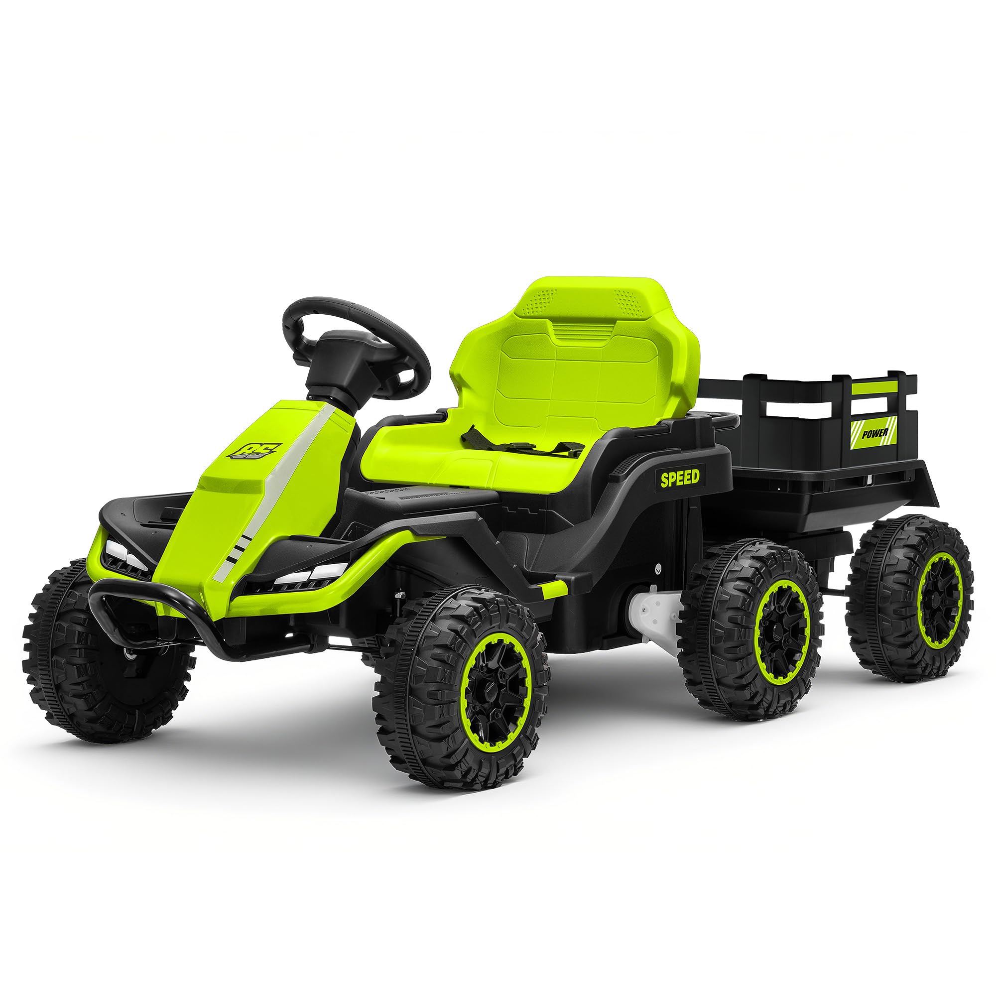 Letsgoride 24V Ride On Toy for Big Kids with Trailer, 2x200W Motor, Electric Car for Kids w/Remote Control, Soft Start, Max 5MPH, Music & Wireless,