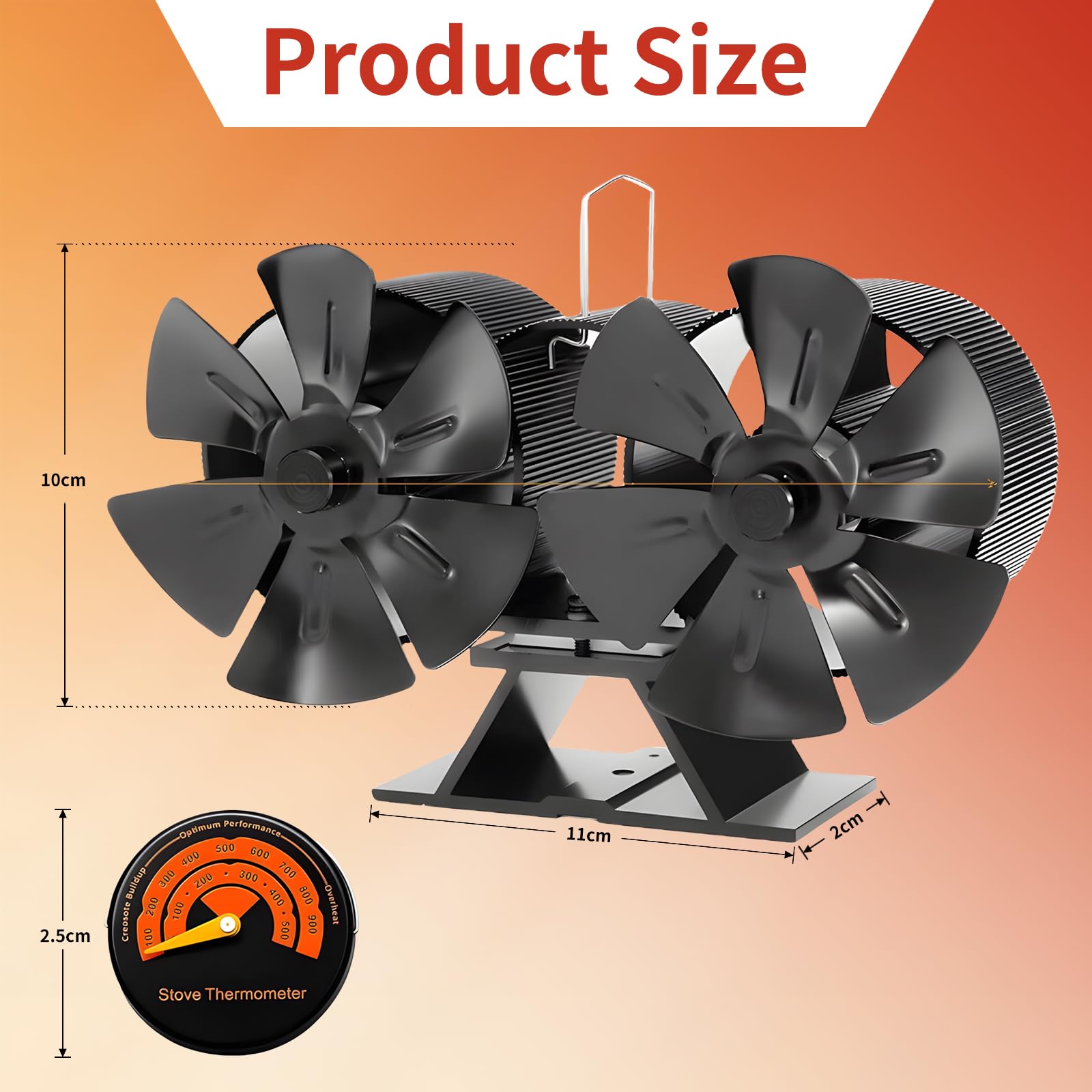 Ventilador para Chimenea, Ventilador de Estufa Sin Electricidad, 12 Aspas, Funcionamiento Silencioso, Ventilador de Estufa de Calor de Doble Cabezal, para Leña, Estufas de Leña, Chimenea