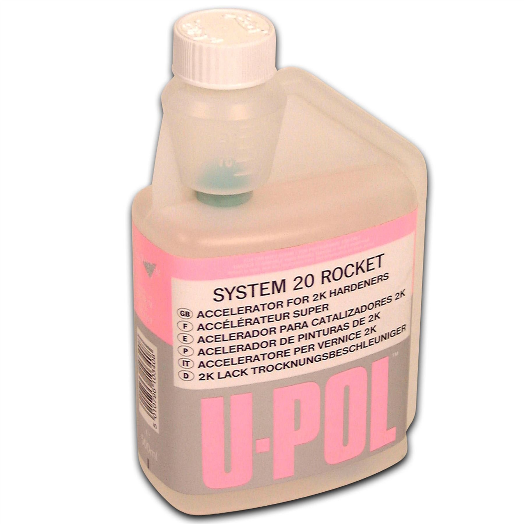 U-POLS2OROC System 20 Rocket Paint Accelerator 500ml Bottle Clear, Super accelerator for 2K paints, clears and primers. Increase throughput and improve profits