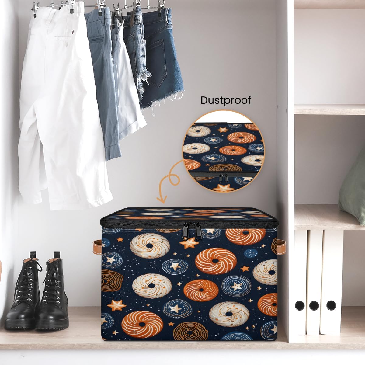 Storage Bin Set of 2 Doughnut Star Storage Basket with Zipper Lid & Handle Foldable Closet Shelf 2 Pack Cloth Organizer Basket Cube Bins Clothes Organizer for Bedroom, Nursery