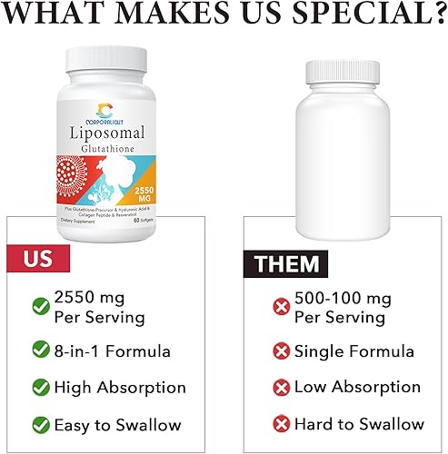 Miniatura 6 de 2550 mg de glutatión liposomal, la más alta absorción, suplemento de glutatión sin gluten, glutatión reducido, fabricado en los Estados Unidos,