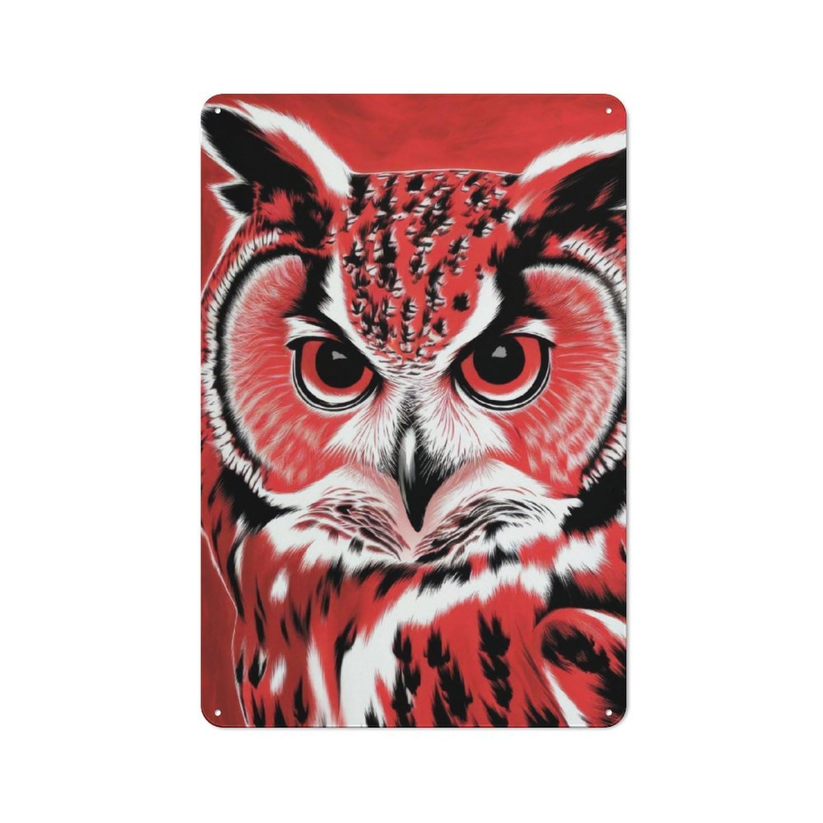 Junmoney Red Owl Portrait Garden Style Tin Sign 30X20cm Featuring Shed Wall Decor For Patio Bar, Workshop, Shed Or Kitchen