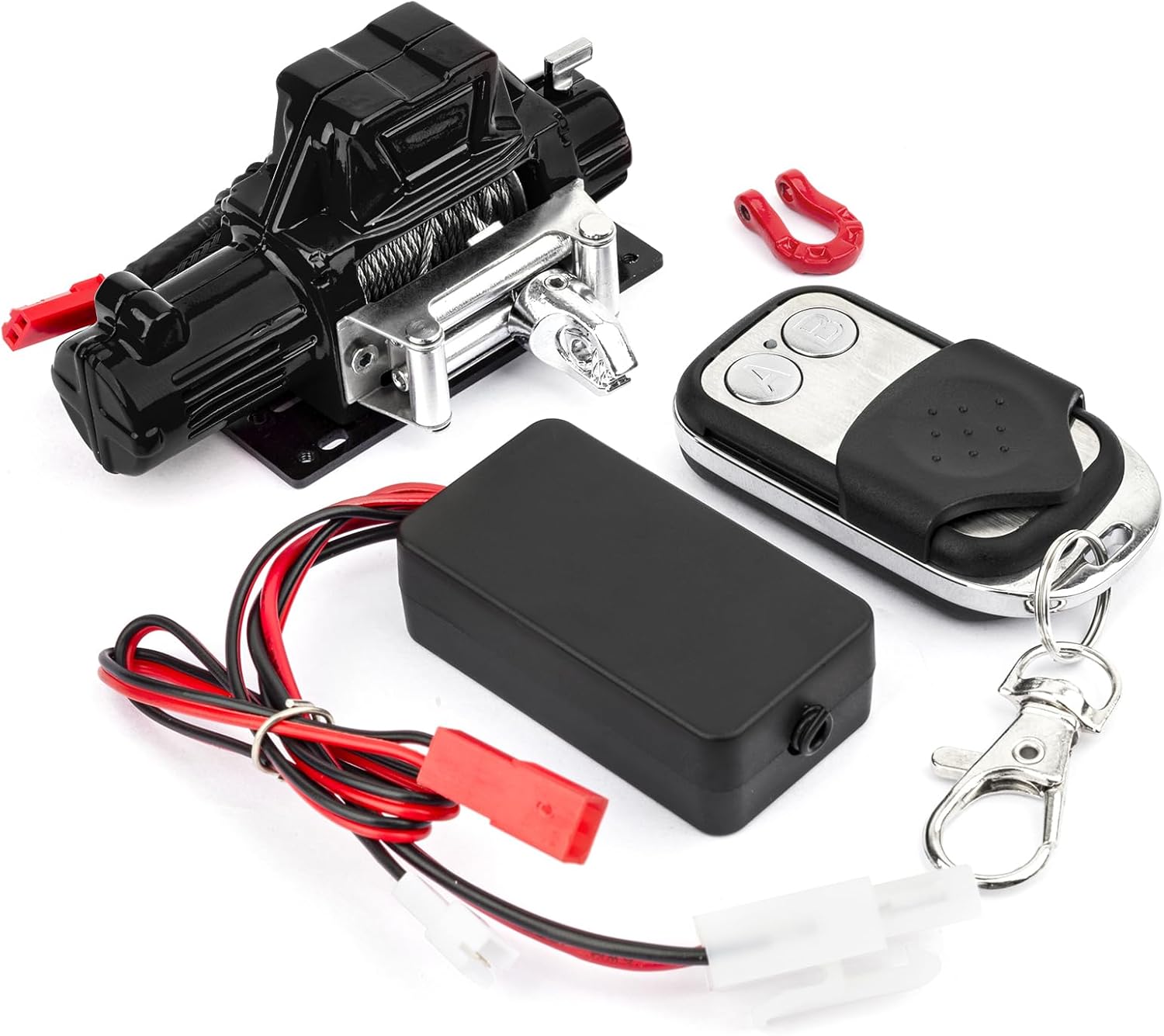 RC Metal Winch Wireless Remote Controller System for 1/10 RC Crawler Car Axial SCX10 90046 TRX4 TRX6 Gen8 Upgrade Parts (Black)