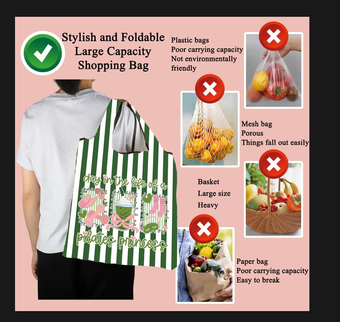 MBMSO Pilates Lover Gifts Pilates Reusable Tote Bag for Coach & Trainer Yoga Instructor Gifts for Women Pilates Princess Gift