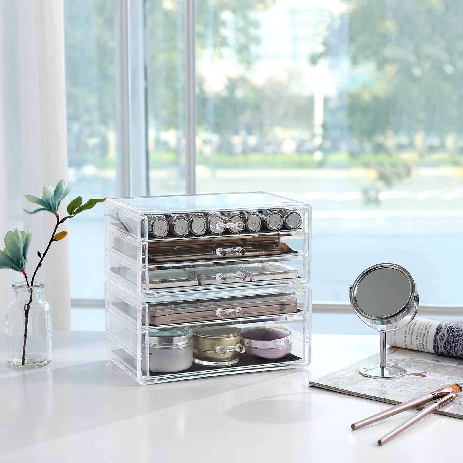 SONGMICS Make-up Organizer, 2 stapelbare Aufbewahrungsboxen, 5 Schubladen