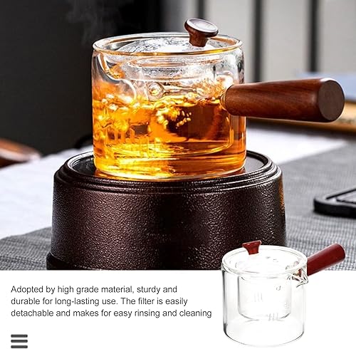 Miniatura 6 de UPKOCH Tetera de vidrio con infusor para tetera lateral de estufa, tetera con mango de madera, tetera para té de hojas sueltas