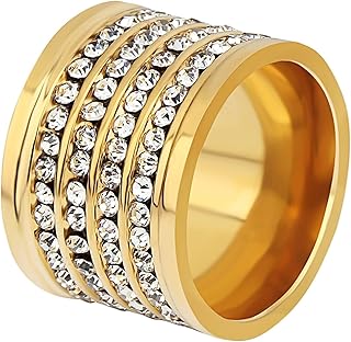 Anillos vintage resistentes al agua, anillos de acero inoxidable y circonita, plata, talla 62 (19,7), 20 mm, anillo con grabado de circonitas, para mujer y boda