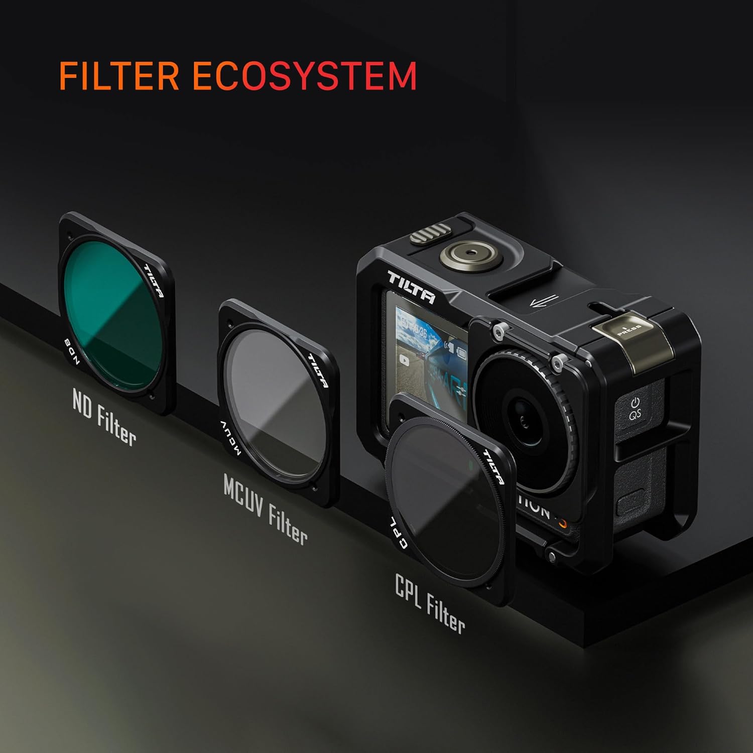 Tilta Full Camera Cage Compatible with DJI Osmo Action 3, Action 4 & Action 5 Pro (Black) | Magnesium-Aluminum Frame | Cold Shoe & 1/4"-20 Mounts | Magnetic Filter Support | Shock-Absorbing Pads
