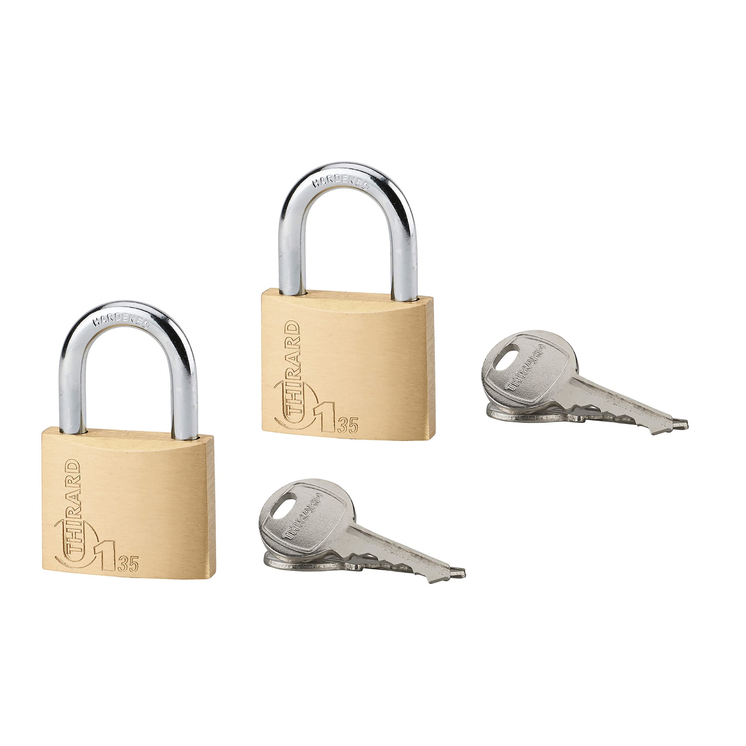 FABRICANT DE SECURITE DEPUIS 1920 Mach 1 Thirard 00180034 Set of 2 Padlocks Type 1 • 35 mm with 4 Keys-1/2 30 mm High Shackle for Size 40 mm Additional Keys on Model, Gold