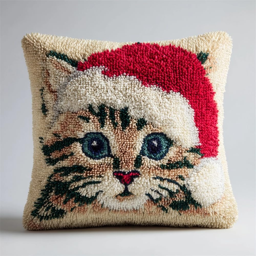 FWRTYCB Latch Hook Kits for Adults Beginners Christmas Kitten Pillow Sofa