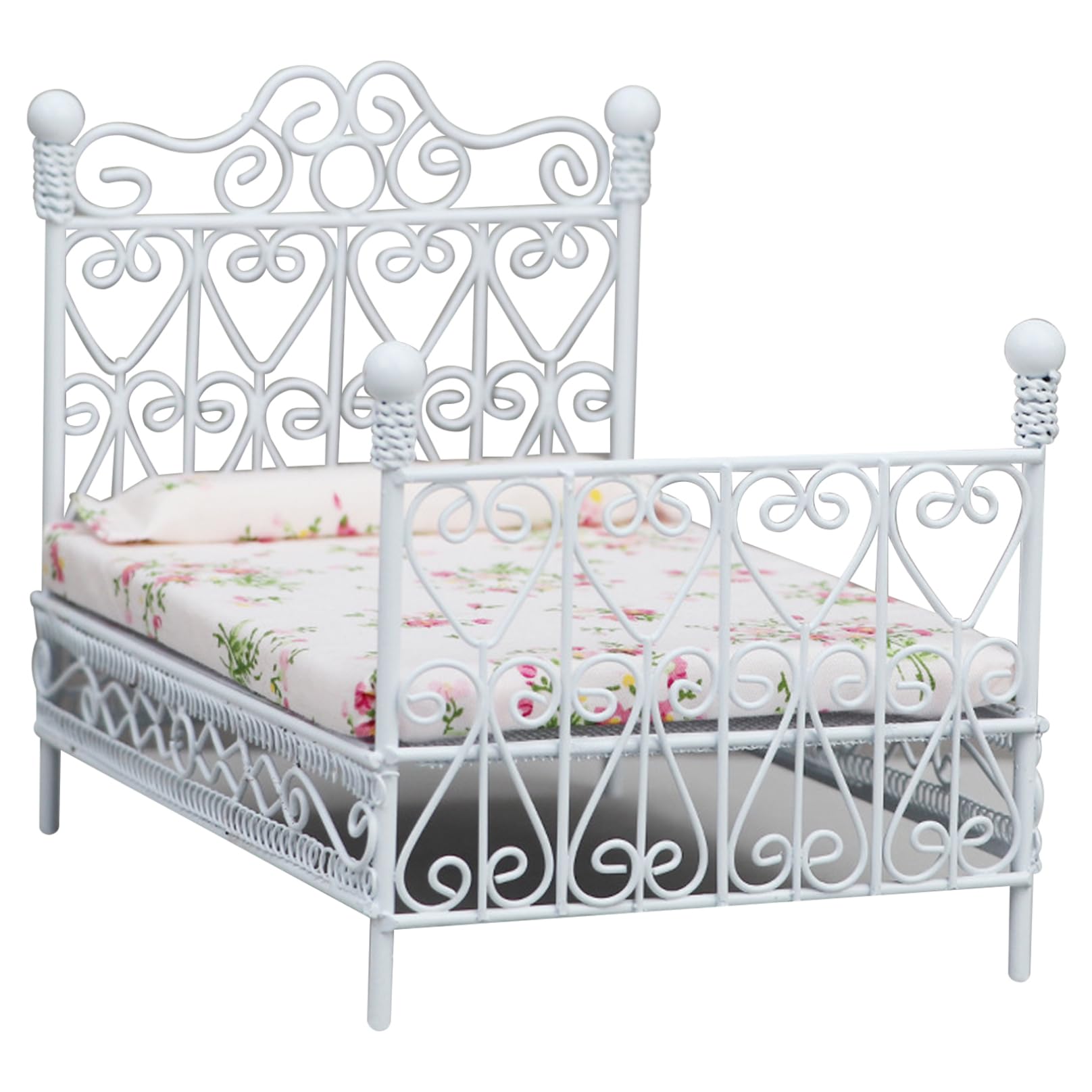 Dollhouse Bed 1:12 Scale Cute Realistic Doll Bed with Mattress & Pillow Mini Creative DIY Miniature Dollhouse Accessories for Children Playing Gift, White, Toys