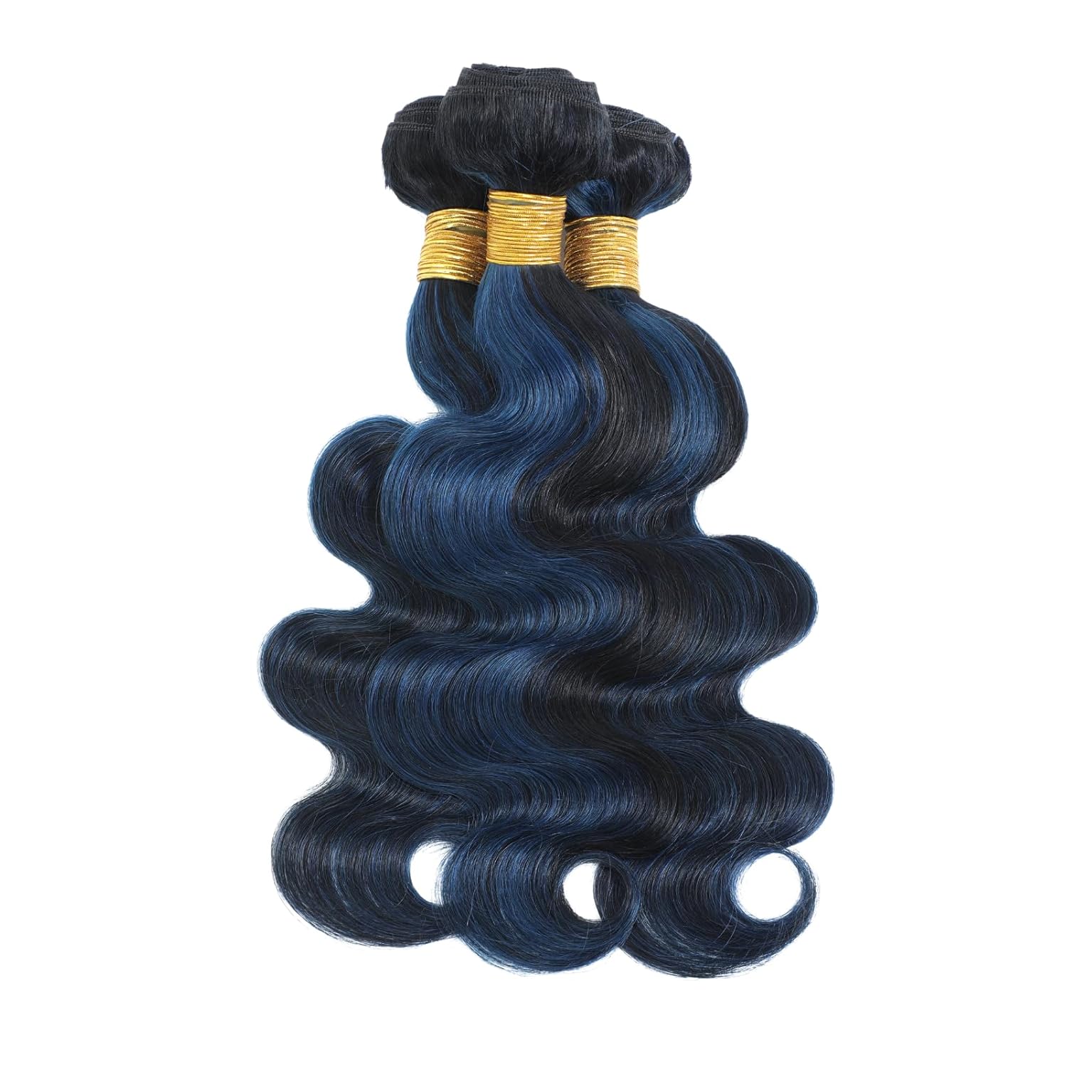 ALHER Black Mix Blue Highlight 3 Bundles Human Hair Body Wave 22 24 26 Inch, 12A Soft Thick Bundles Wavy 100% Remy Human Hair Midnight Blue Highlight Dark Root Two Tone Subtle Color Double Weft