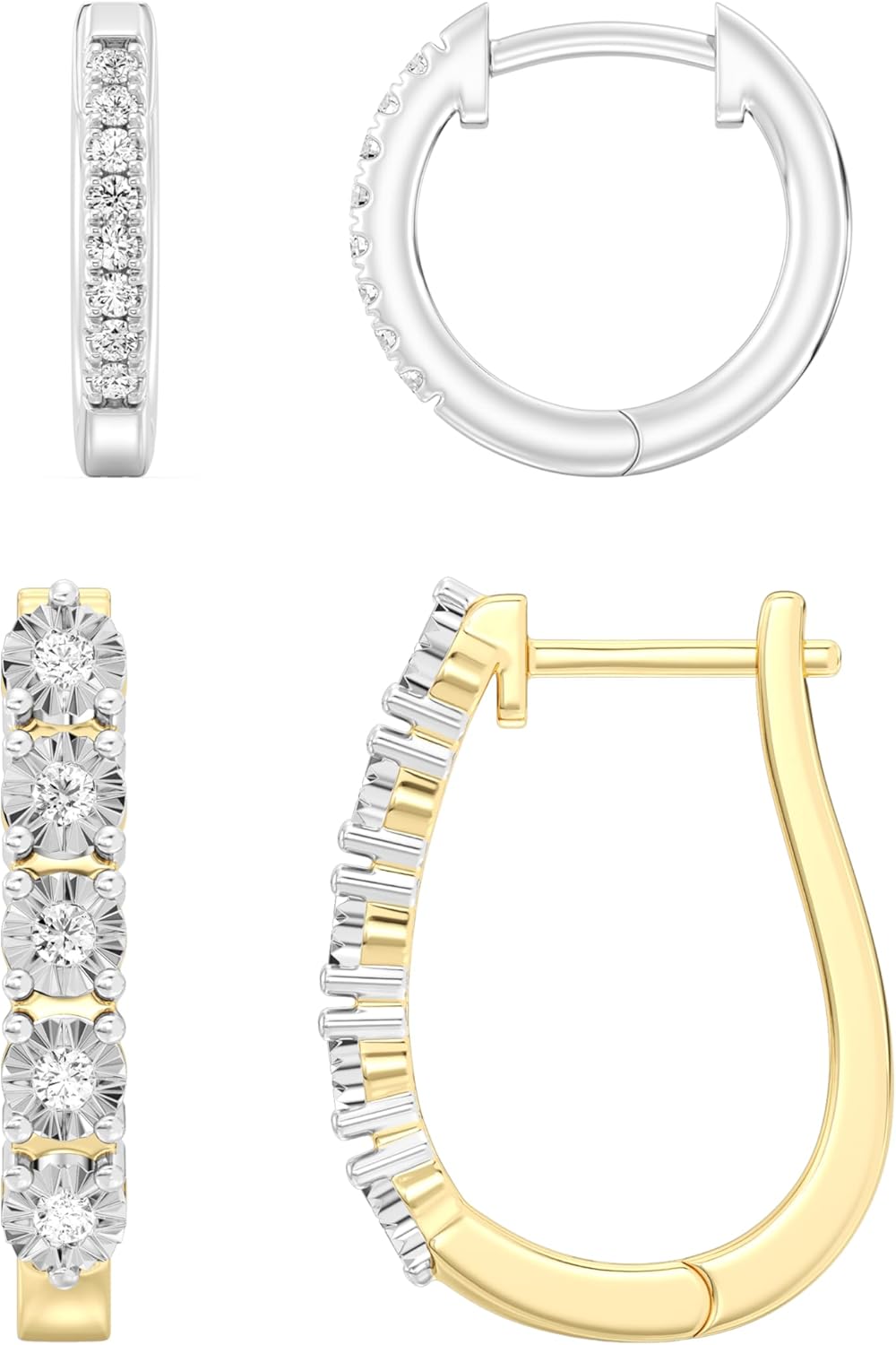 Itsy Bitsy by Gilded 14KT Gold Plated Sterling Silver Diamond Huggie Hoop Earrings, 1/6 CTTW, SI1 F-Color Lab Grown Diamonds