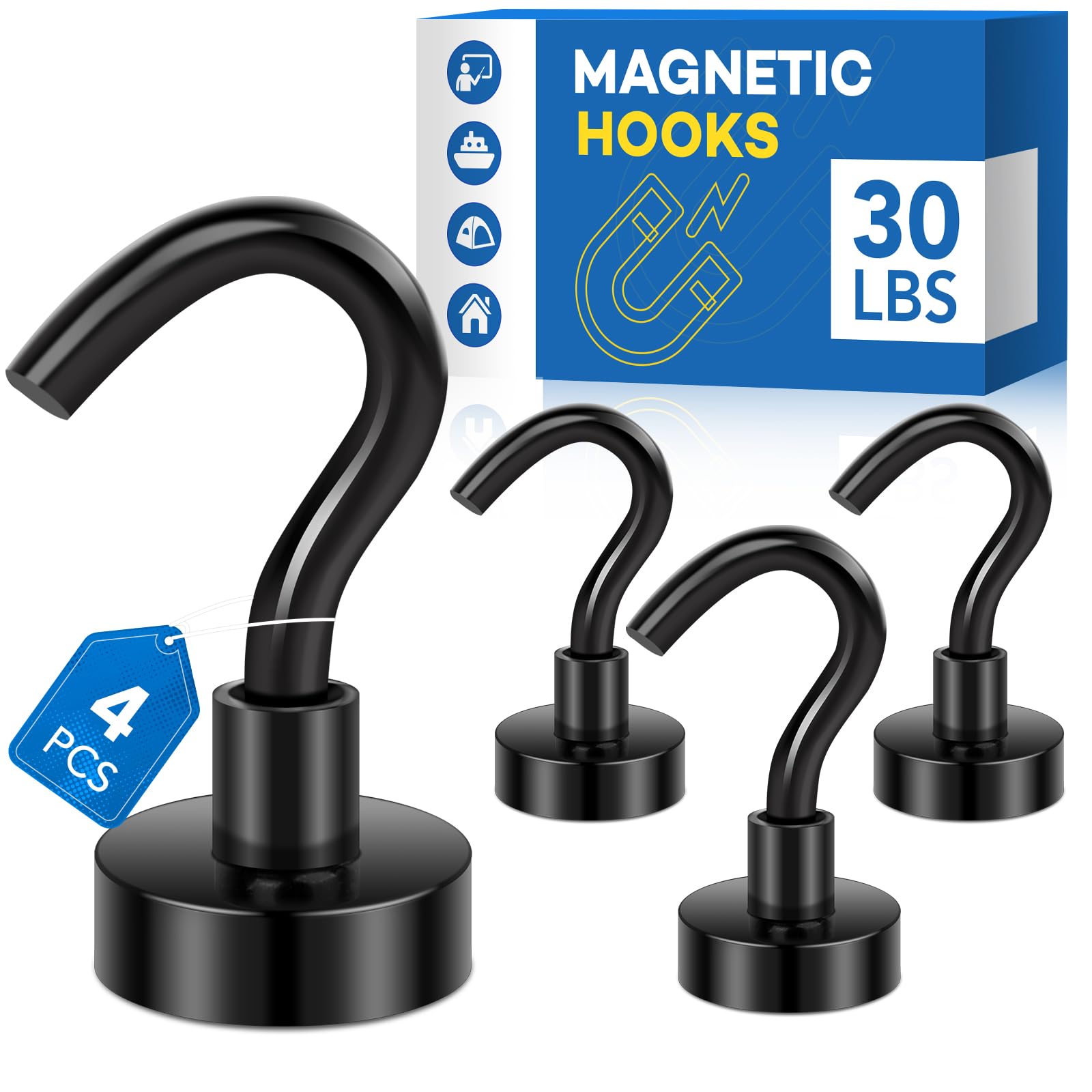 LOVIMAG Black Magnetic Hooks, 150LBS Magnet Hooks for Hanging Heavy Duty, Magnetic Hooks Cruise for Home Improvement Must Haves,Toolbox, Kitchen, Locker, Refrigerator, Metal Door, Home etc- 2 Pack — Amazon image 10