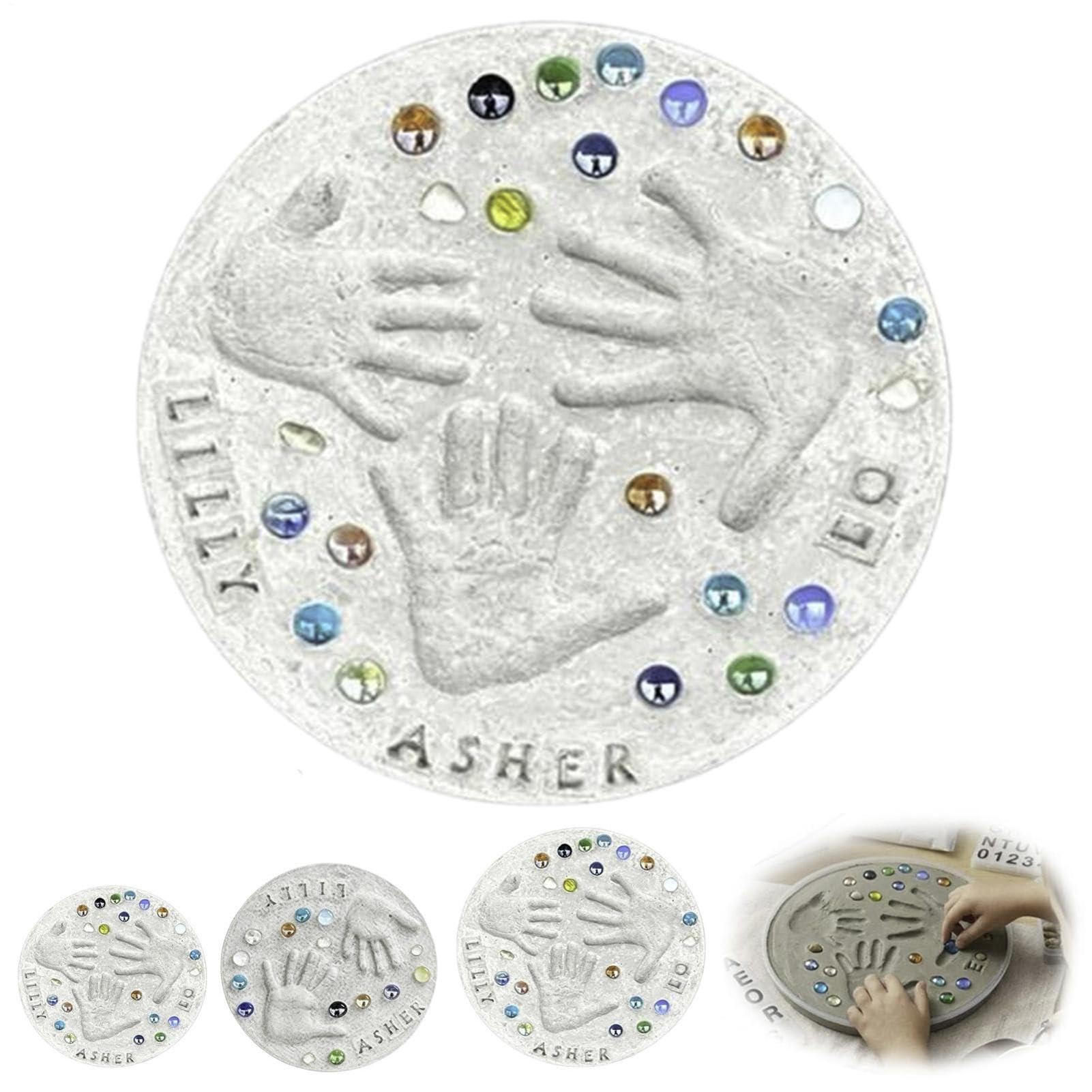 DIY Handprint Stepping Stone Kit, Handabdruck Trittstein Kit Mit 26 Buchstabenstempeln, Gartenstein Set Mit 1 Vorlage Und Farbige Steine, Familienandenken Geschenk Für Muttertag, Geburtstag(14Zoll)