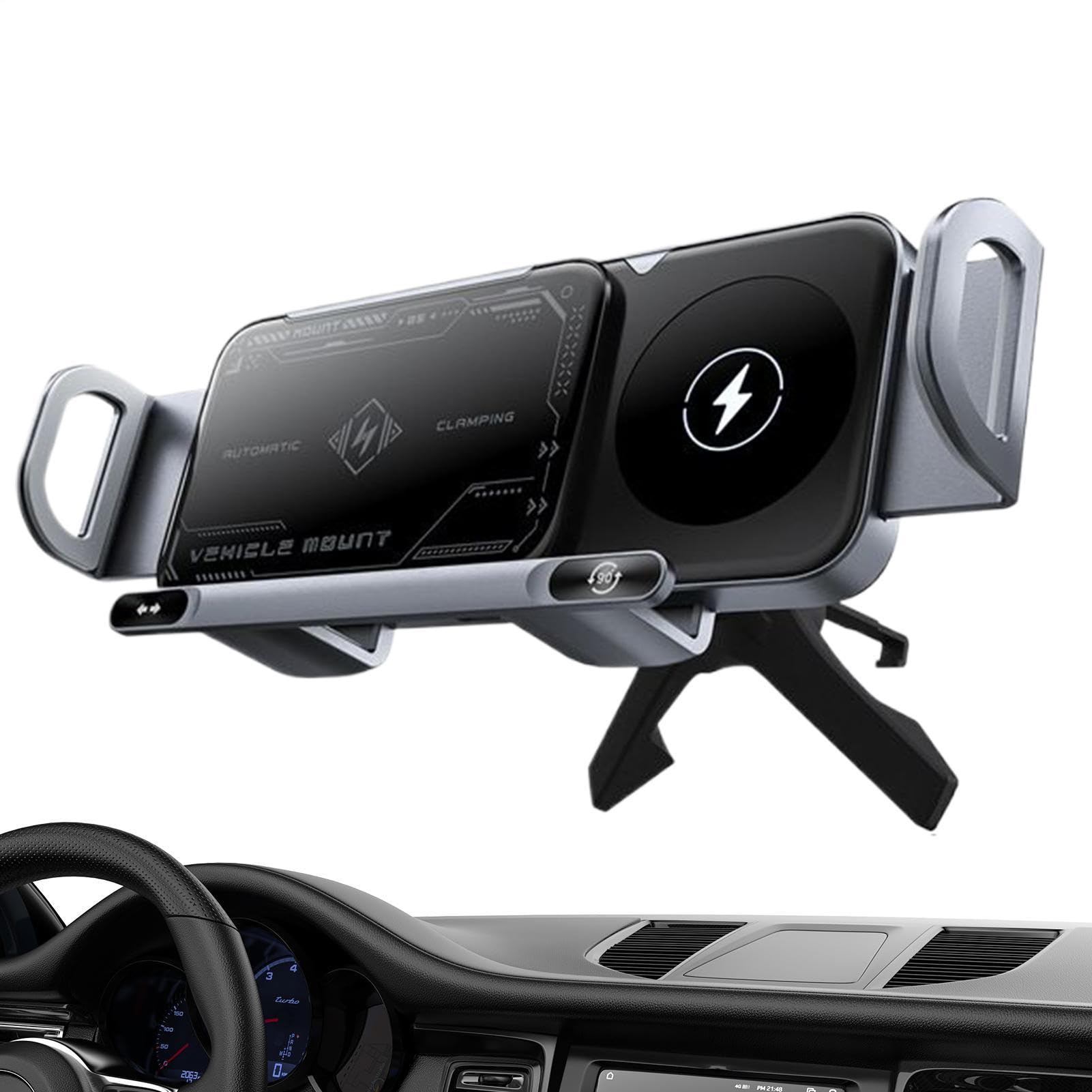 Caricatore Wireless per Auto Porta Cellulare per Automobili | Caricabatterie Rapido Doppia Bobina 15W per Smartphone Dashboard Auto Furgone Camper