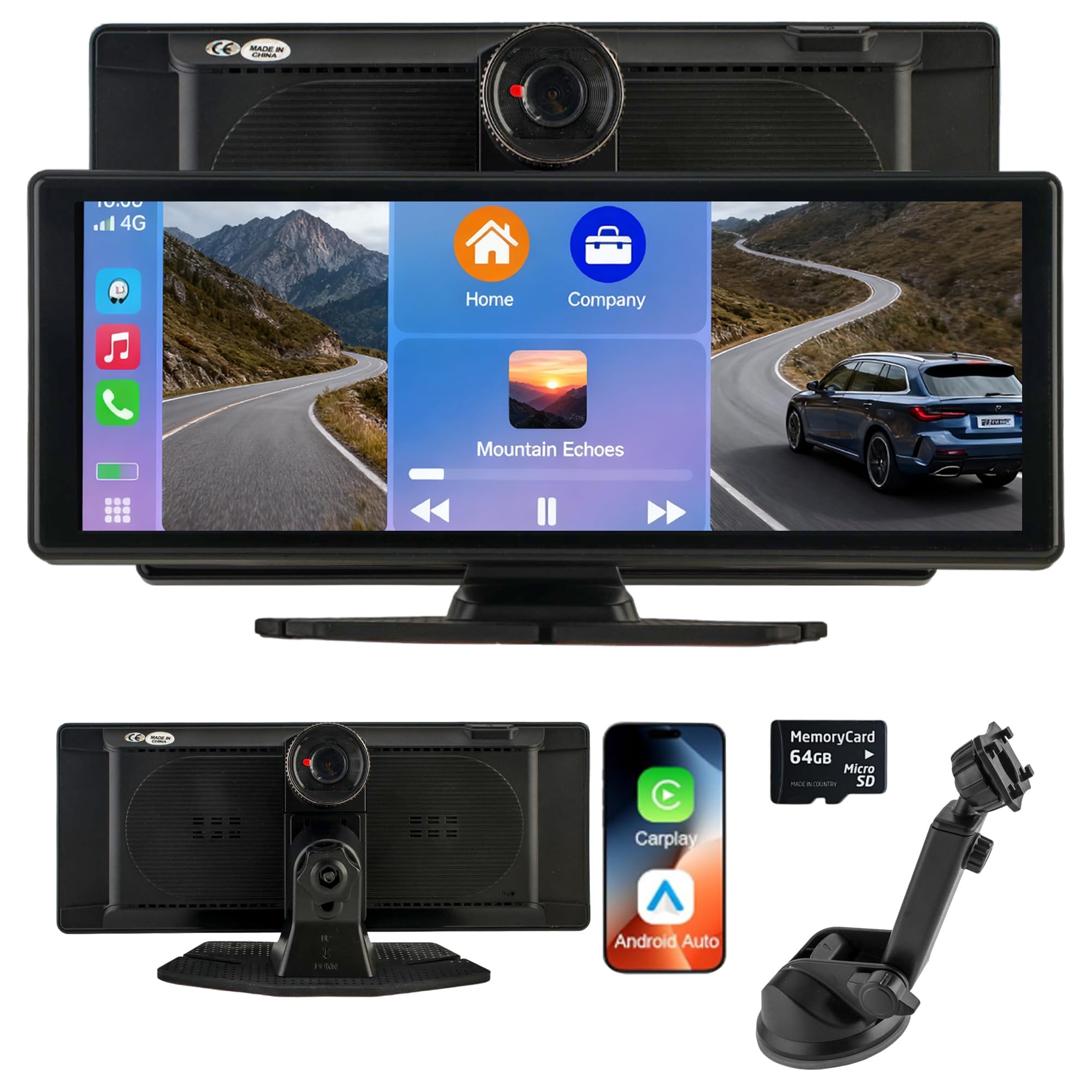 COBATANG 10.26'' Wireless Carplay Screen, Car Play & Android Auto HD Touchscreen Car Stereo with 4K Dash Cam, 1080p Backup Camera, Bluetooth, Mirror Link, Voice Control, AUX, FM (CA101)