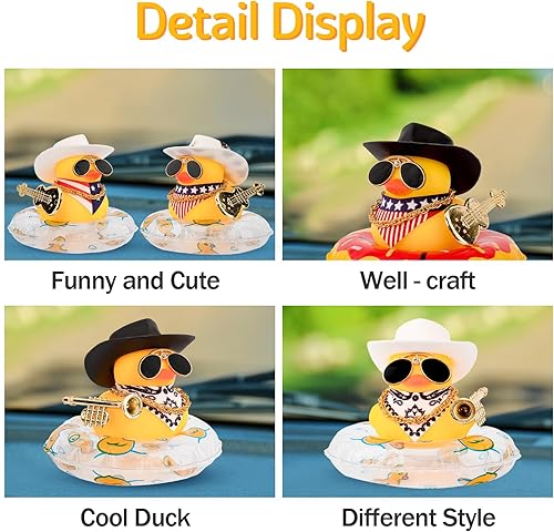 Miniatura 2 de wonuu Adorno de pato para automóvil, accesorios de goma con lentes de sol, sombrero, collar, anillo de natación y mini instrumentos musicales,