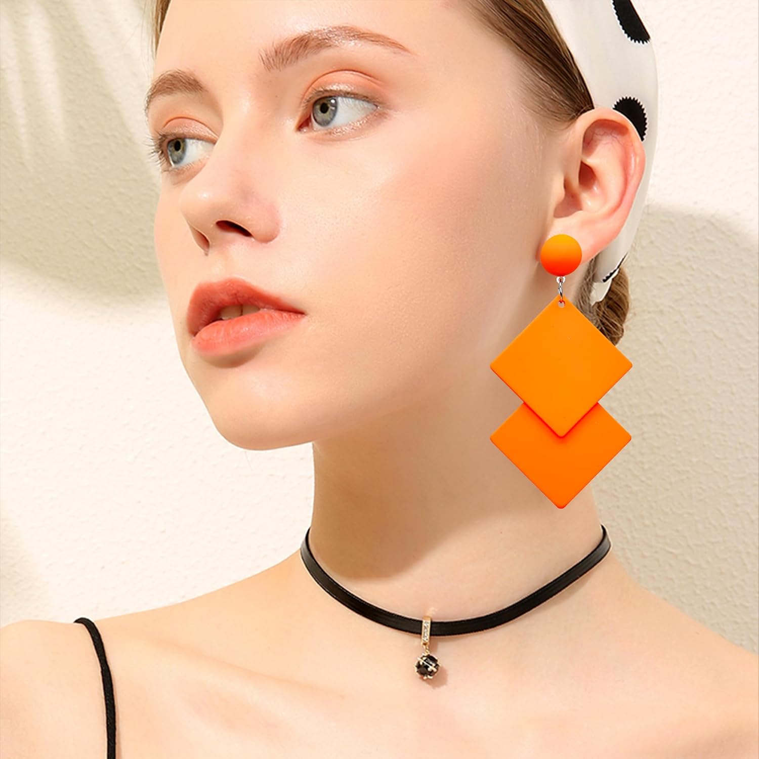 Retro 70s 80s Neon Drop Earrings for Women Exaggerated Geometric Dangle Earrings for Women Party Costume Accessory - Image 3