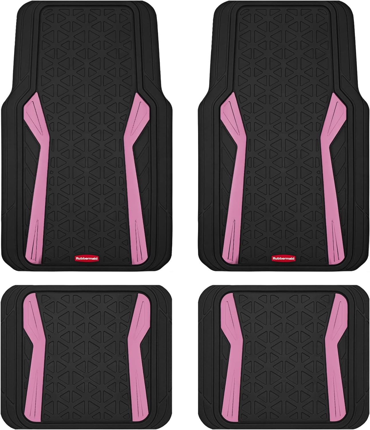 Rubbermaid Car Floor Mats Full Set, Premium Heavy Duty All-Weather Car Mats– Rugged Rubber with Brushed Aluminum Inserts, Universal Trim-to-Fit, Anti-Slip Backing for Cars, SUVs, Trucks & Vans - Pink