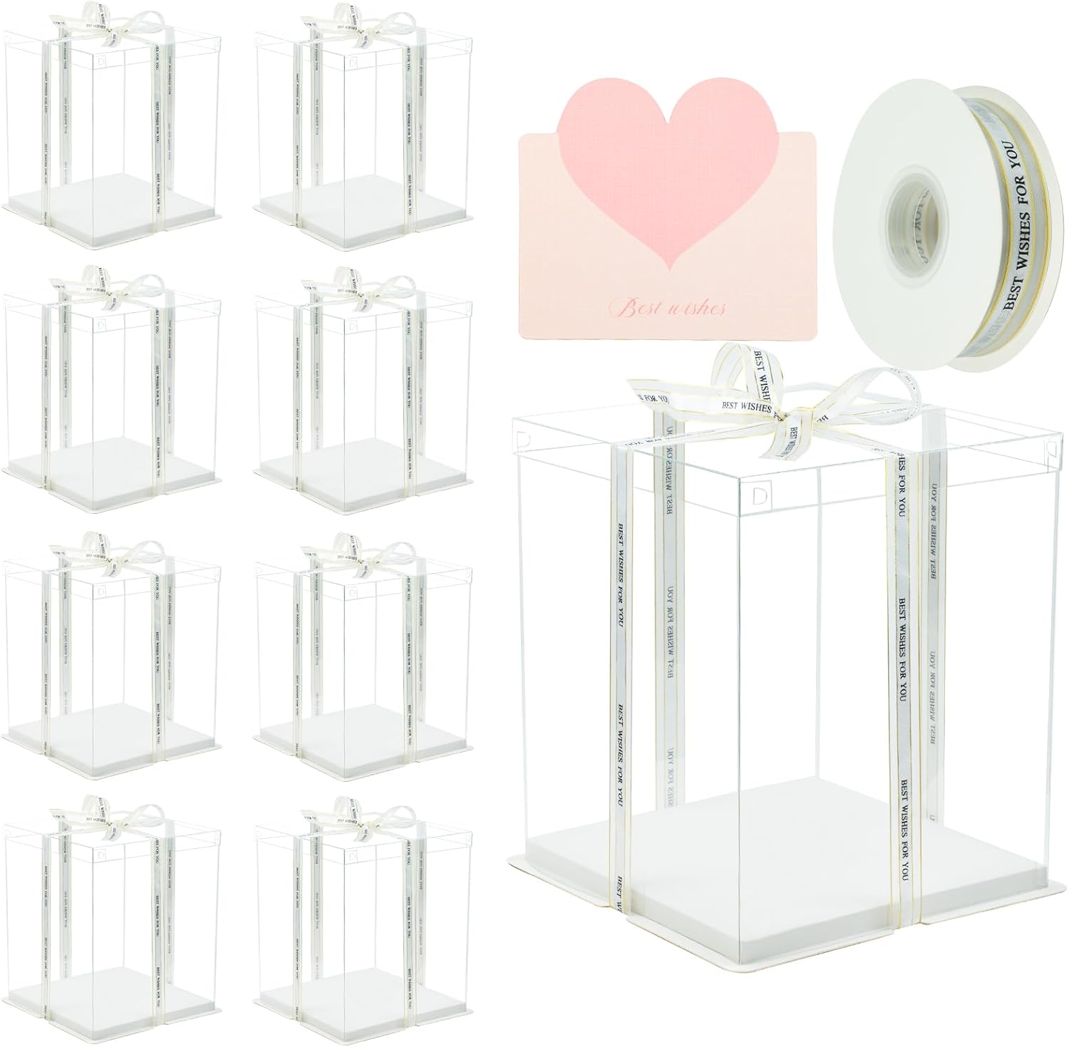 10x10x12Inch Clear Cake Box 8Pcs Tall Cake Boxes Treat Boxes Cake Transport Container Tall Cake Carrier for Transport Gift Box Display Case cajas para pasteles White