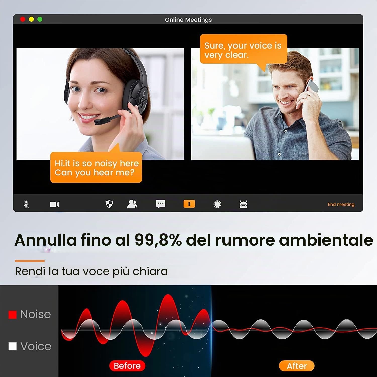 EKSA H2 Cuffie USB con Microfono, Cuffie da Ufficio con Microfono ENC, Interruttore Mute e Controllo del Volume, Cuffie Over Ear per PC con Filo per Business/Zoom/Teams/Call Center