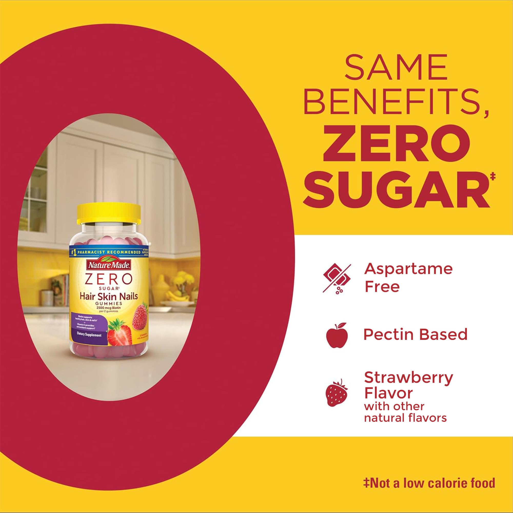 Nature Made Zero Sugar Hair Skin Nails Gummies, Biotin 2500 mcg per Serving, 120 Sugar Free Gummies, 60 Day Supply