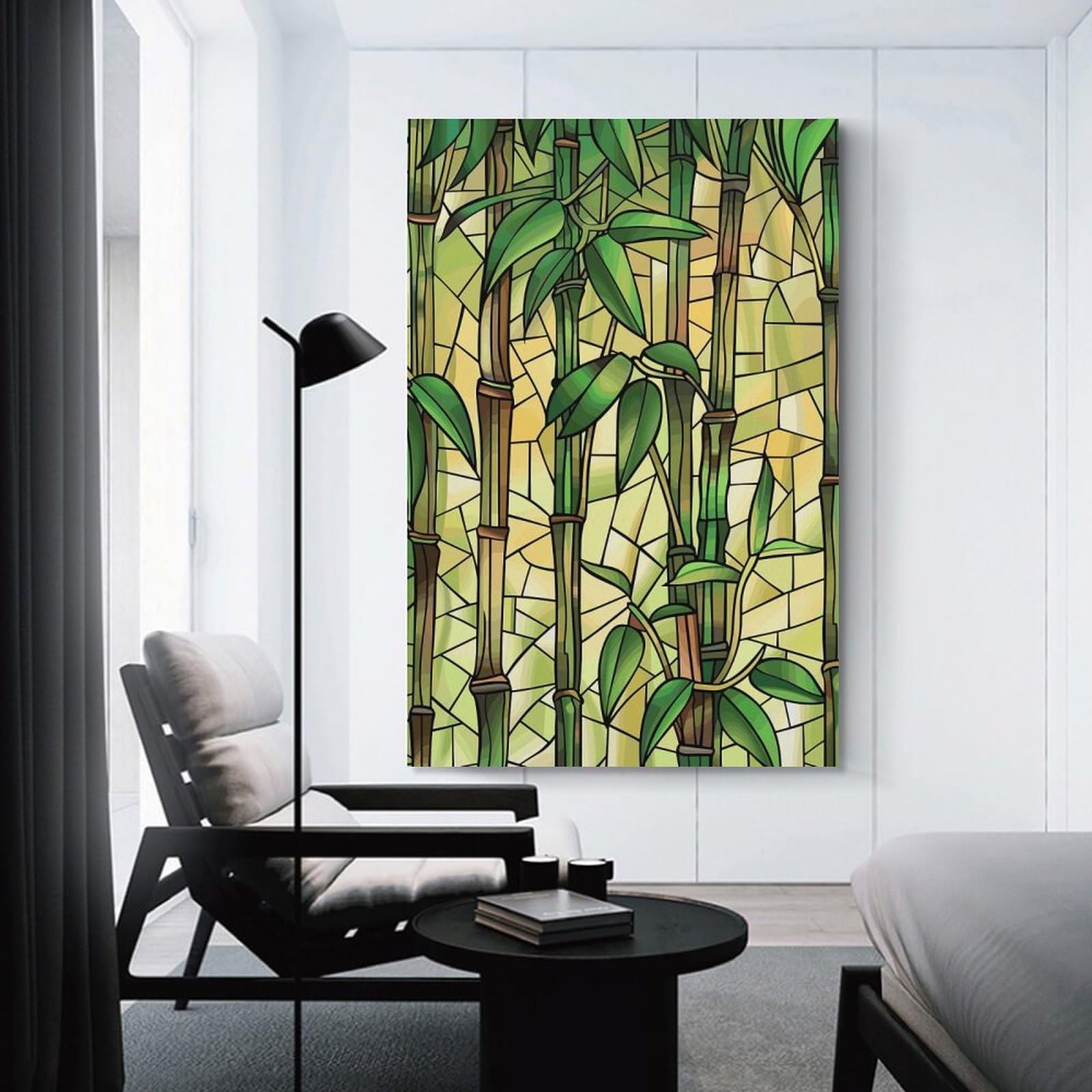Junmoney Stained Glass Bamboo Forest Canvas Wall Decor, 08x12inch(20x30cm), for Gallery Wall Decor And Room Displays, Wall Decor Suited to Curated Displays
