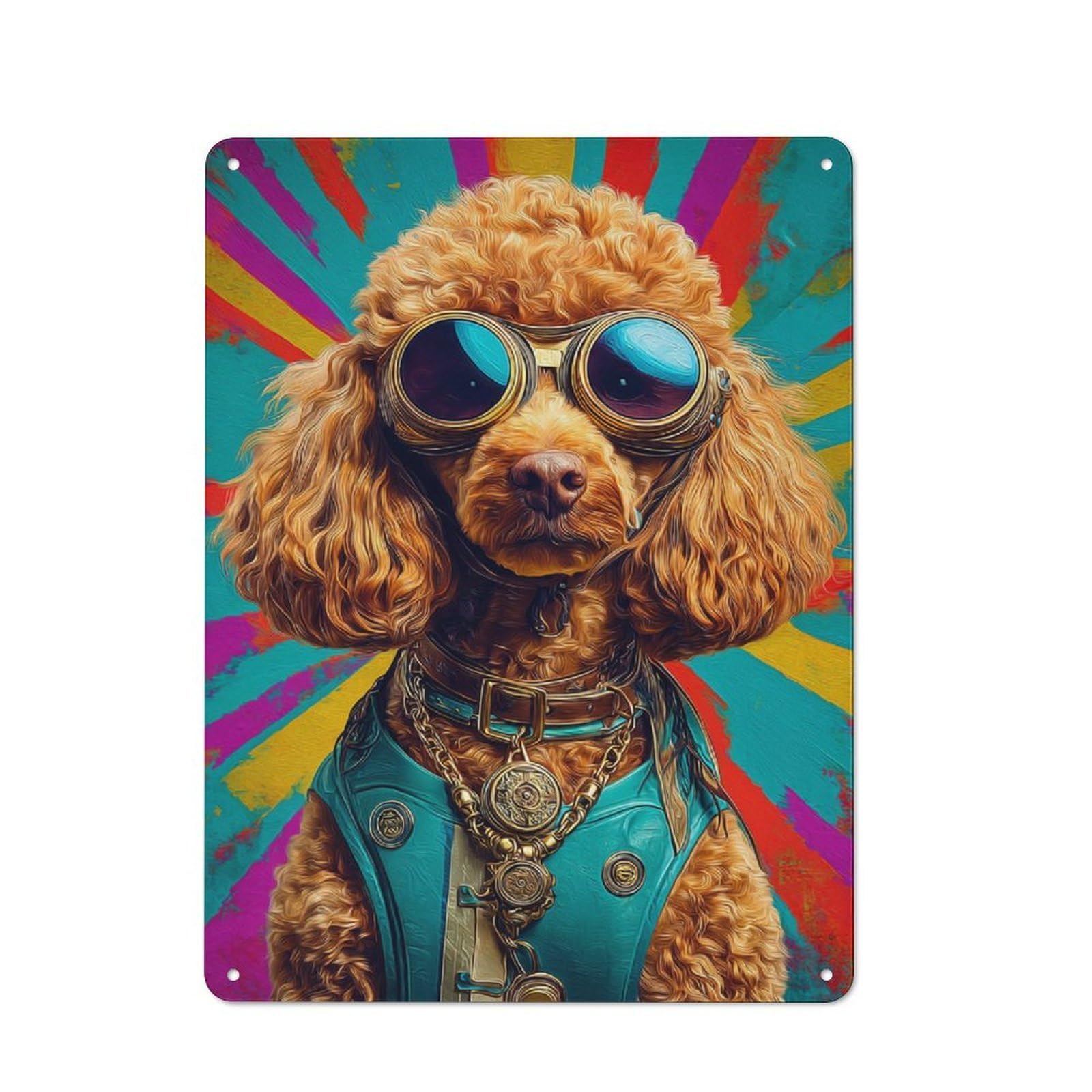 Junmoney Steampunk Poodle Portrait Understated Decorative Metal Sign 40X30cm Featuring Study Room Decor For Workspace, Cafe, Shop Or Desk Area