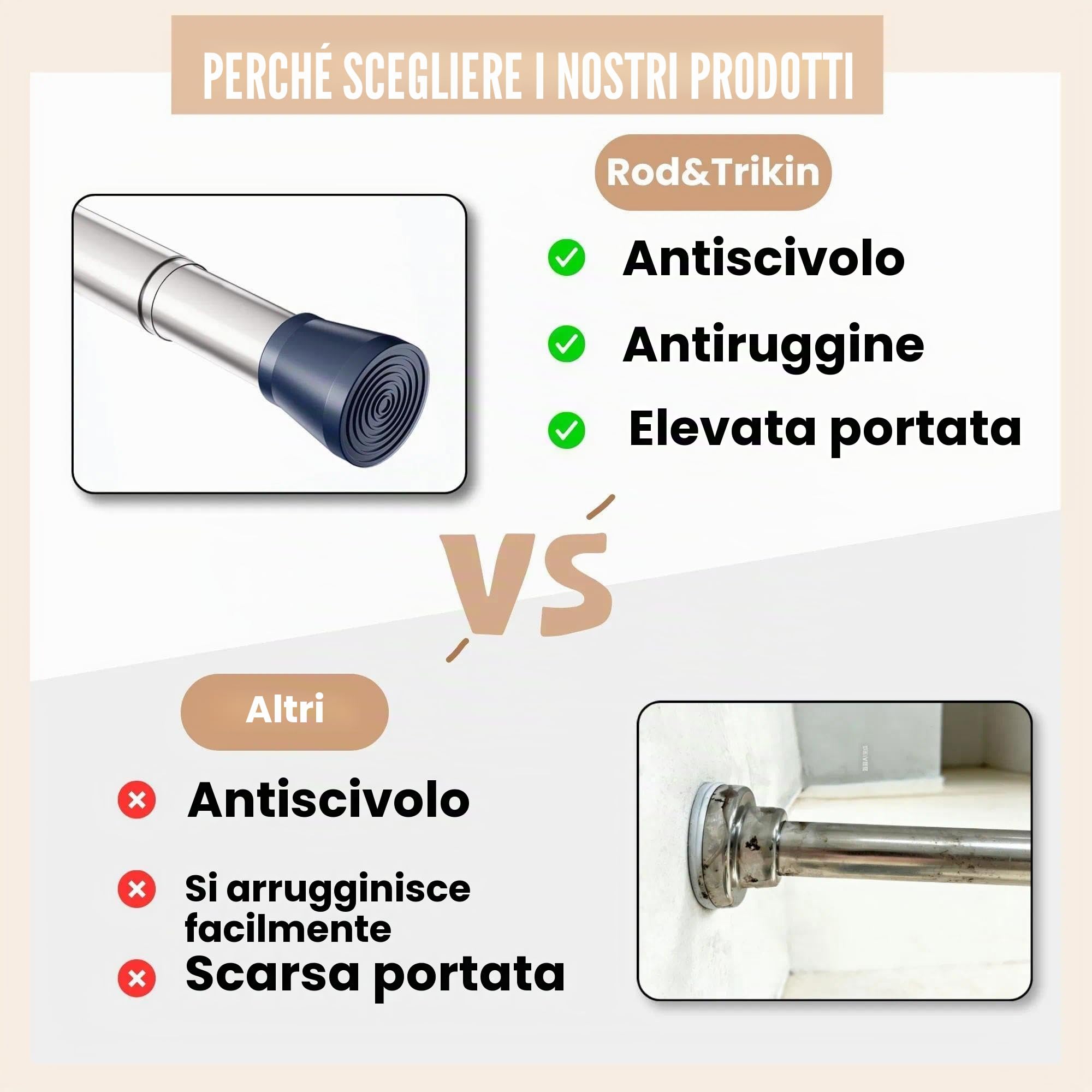Asta Di Tensione Per Tende Senza Trapano Bastone a Pressione Per Tenda Asta Estensibile Per Tende Per Finestre Doccia Nero 83-190CM